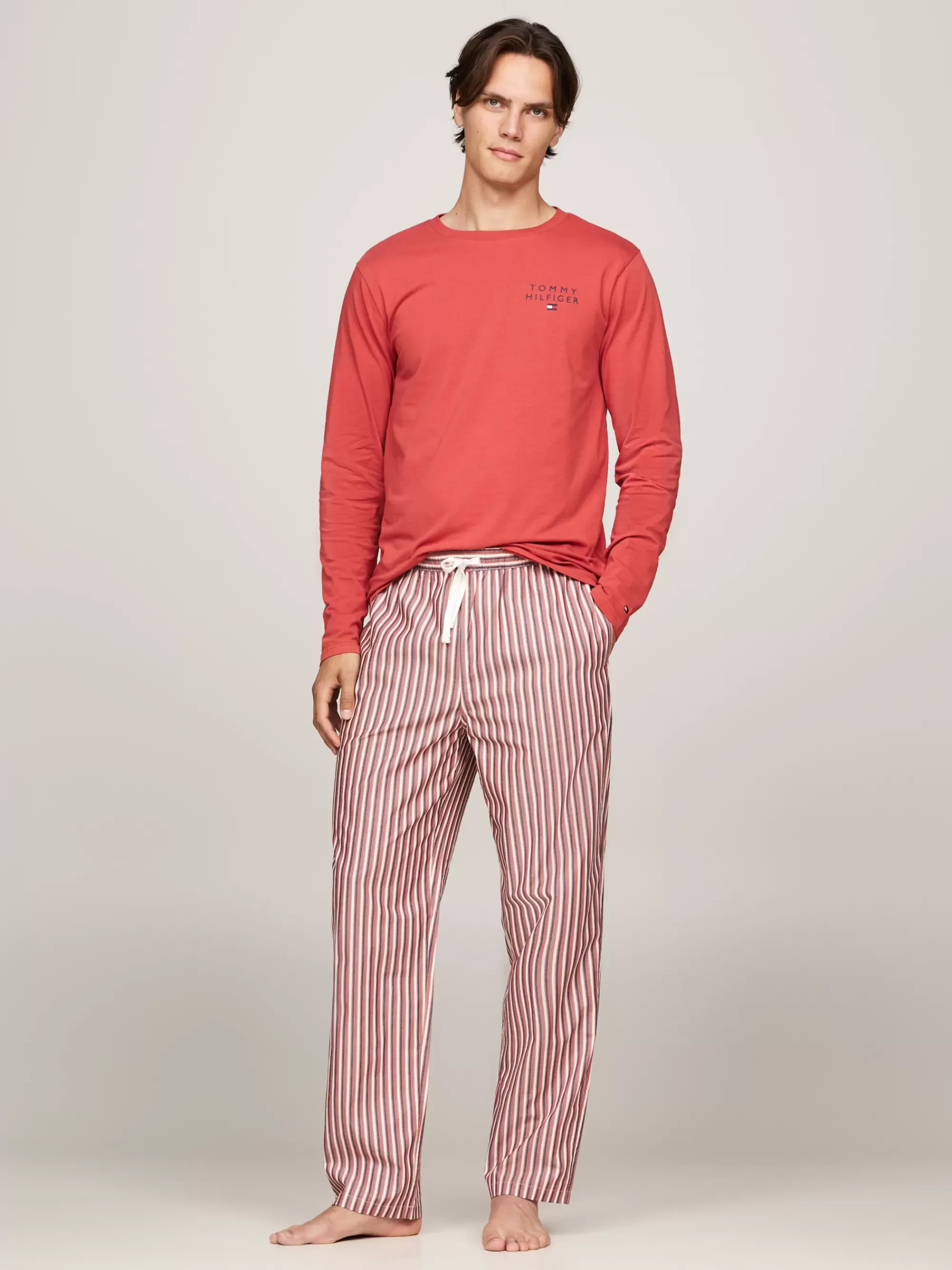 Zwemkleding*Tommy Hilfiger Original Pyjamaset Met Longsleeve Top TERRA RED / MULTICO STRIPE