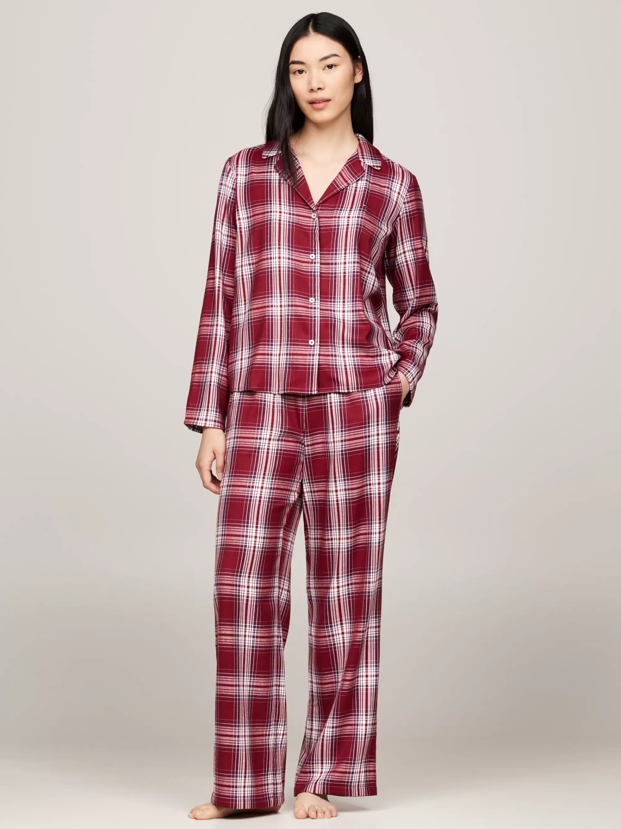 Pyjama's & Nachtkleding*Tommy Hilfiger Original Pyjamaset Van Flanel PLAID CHECK DEEP ROUGE