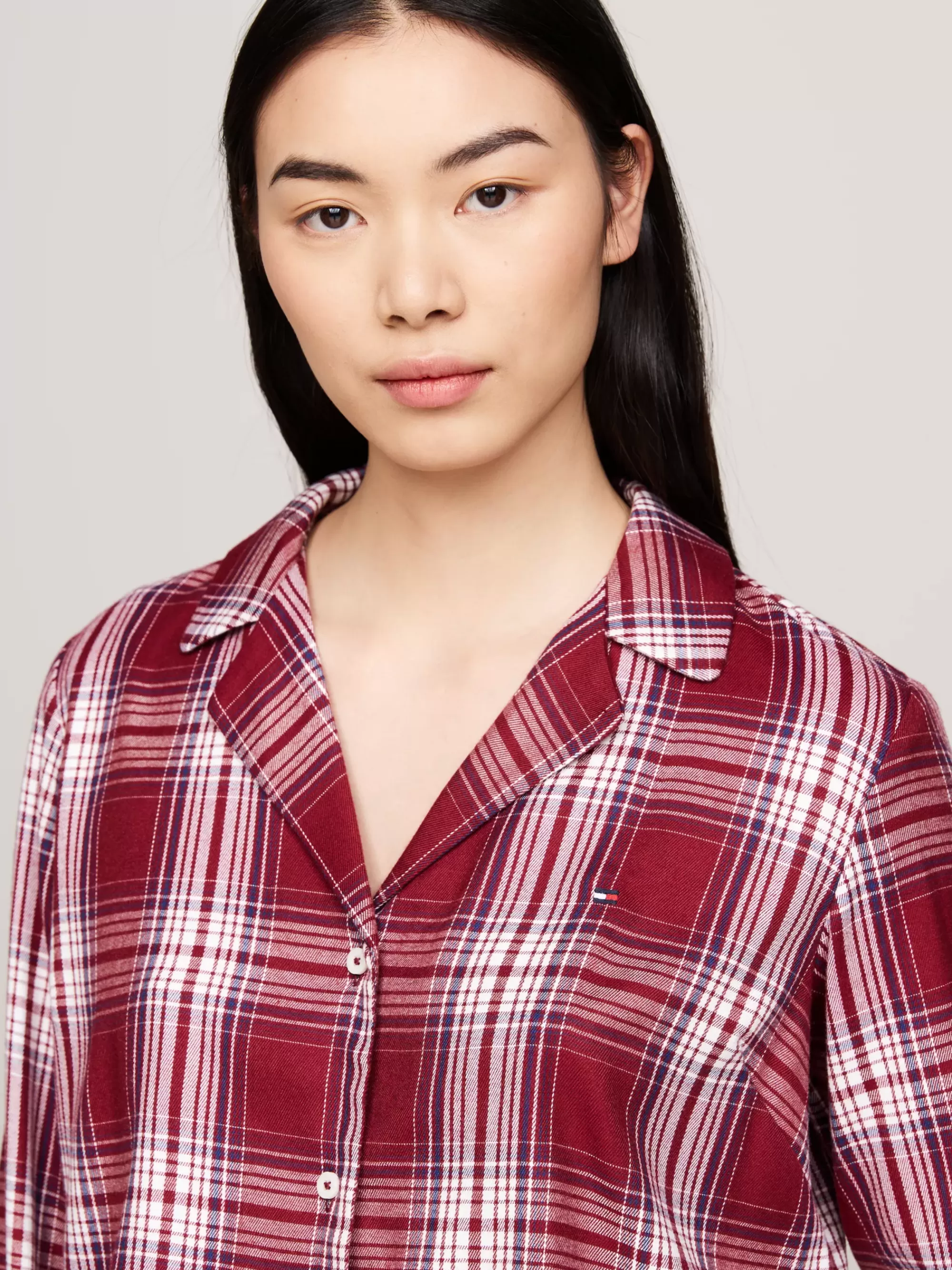 Pyjama's & Nachtkleding*Tommy Hilfiger Original Pyjamaset Van Flanel PLAID CHECK DEEP ROUGE