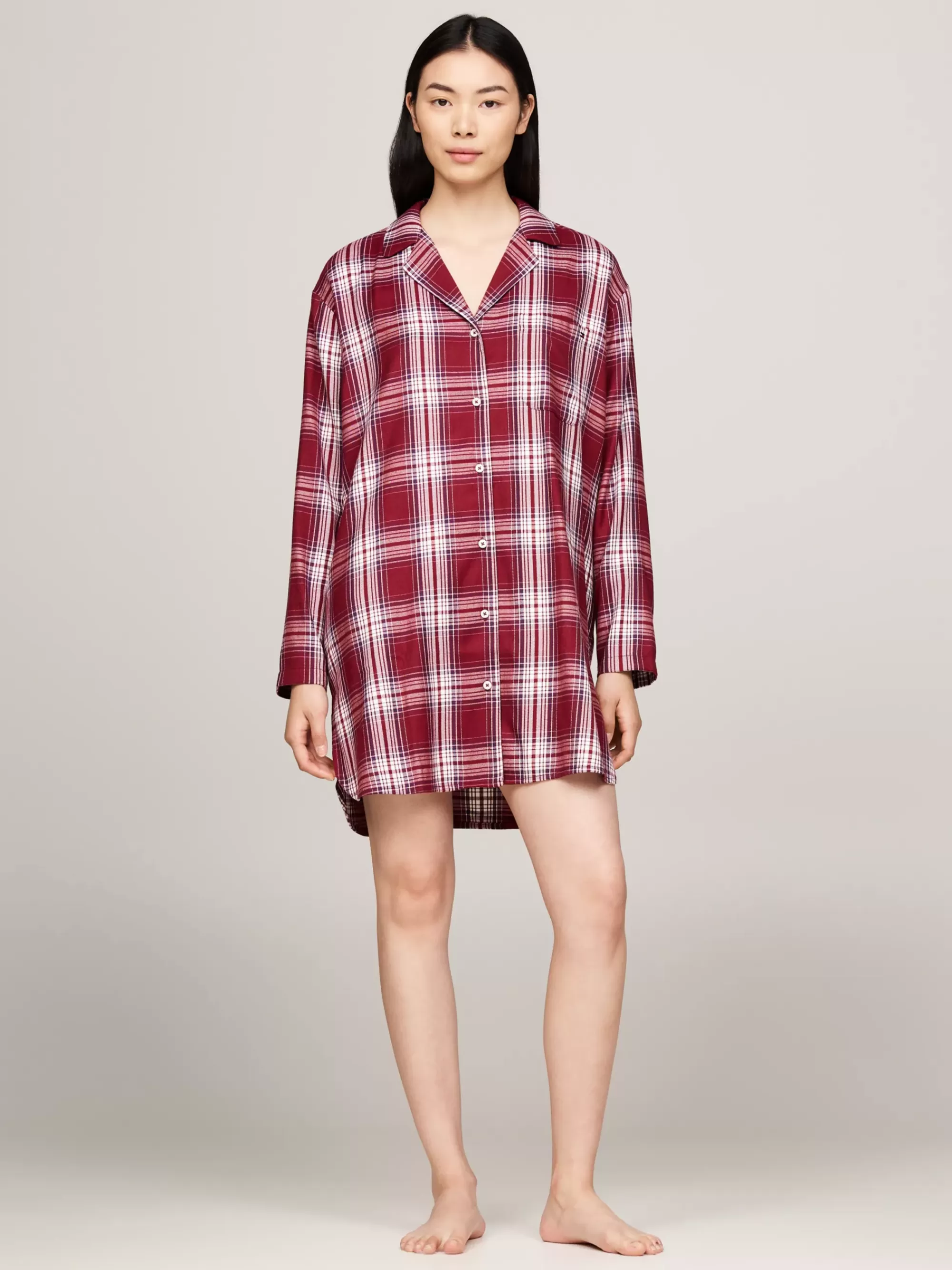 Pyjama's & Nachtkleding | Loungewear*Tommy Hilfiger Original Zacht Geweven Nachthemd PLAID CHECK DEEP ROUGE