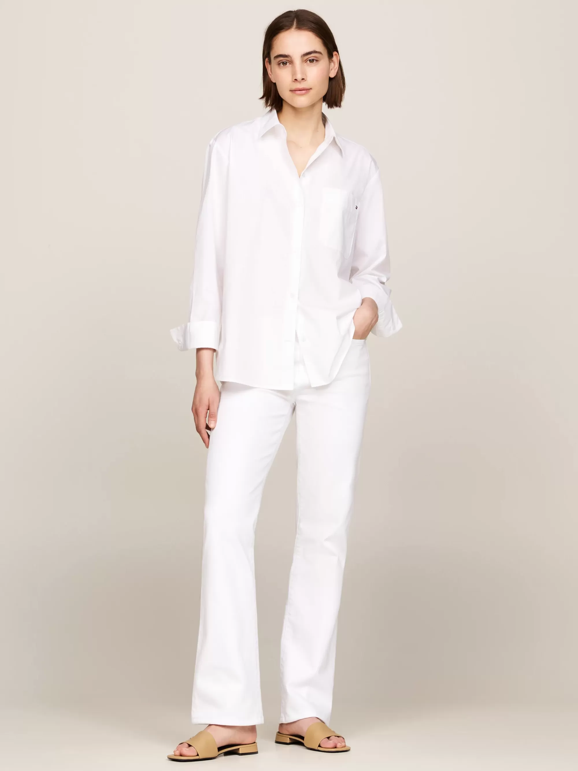 Blouses & Overhemden*Tommy Hilfiger Overhemd Met Borstzak En Geborduurde Vlag TH OPTIC WHITE