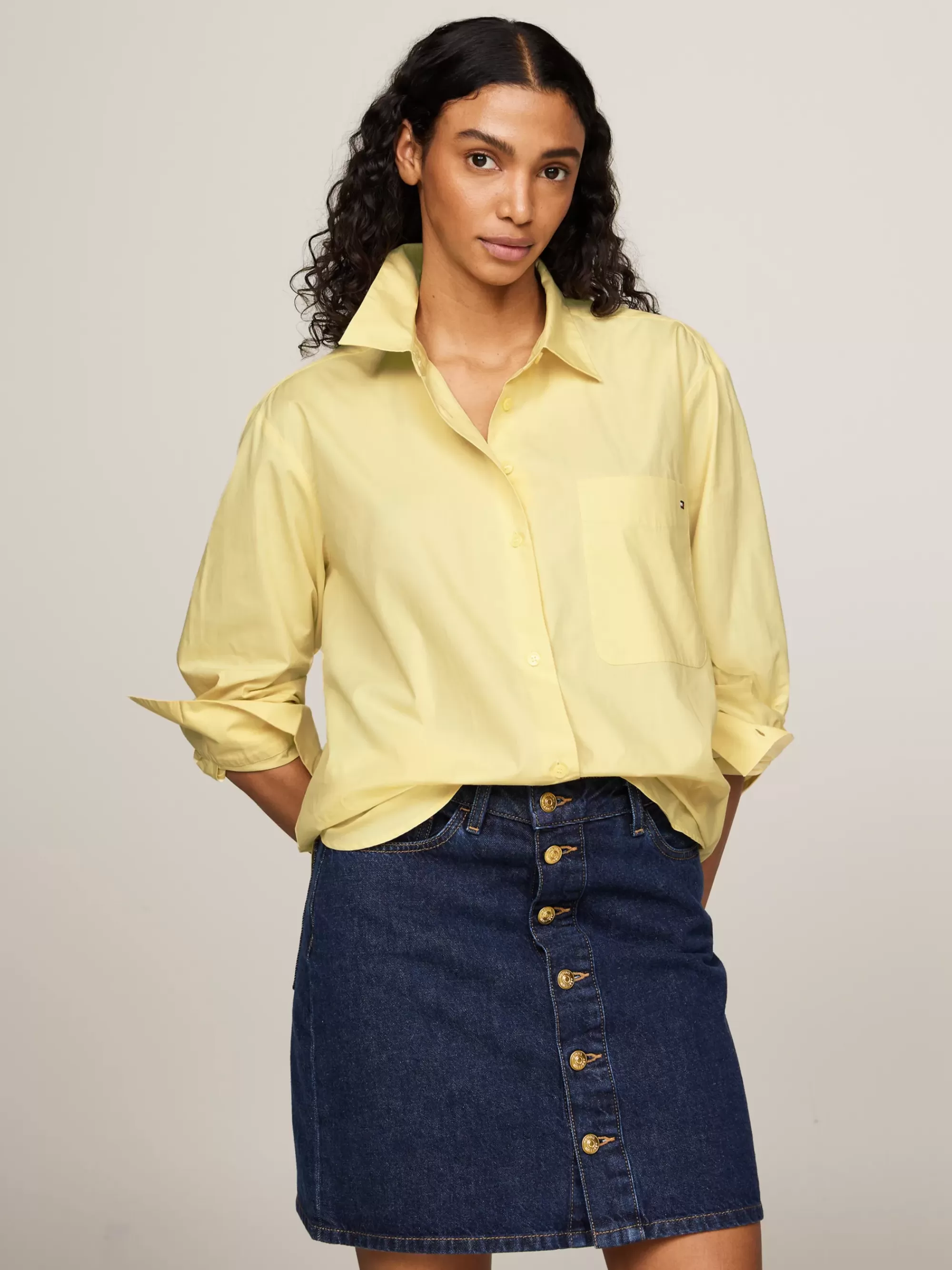 Blouses & Overhemden*Tommy Hilfiger Overhemd Met Borstzak En Geborduurde Vlag LEMON ZEST