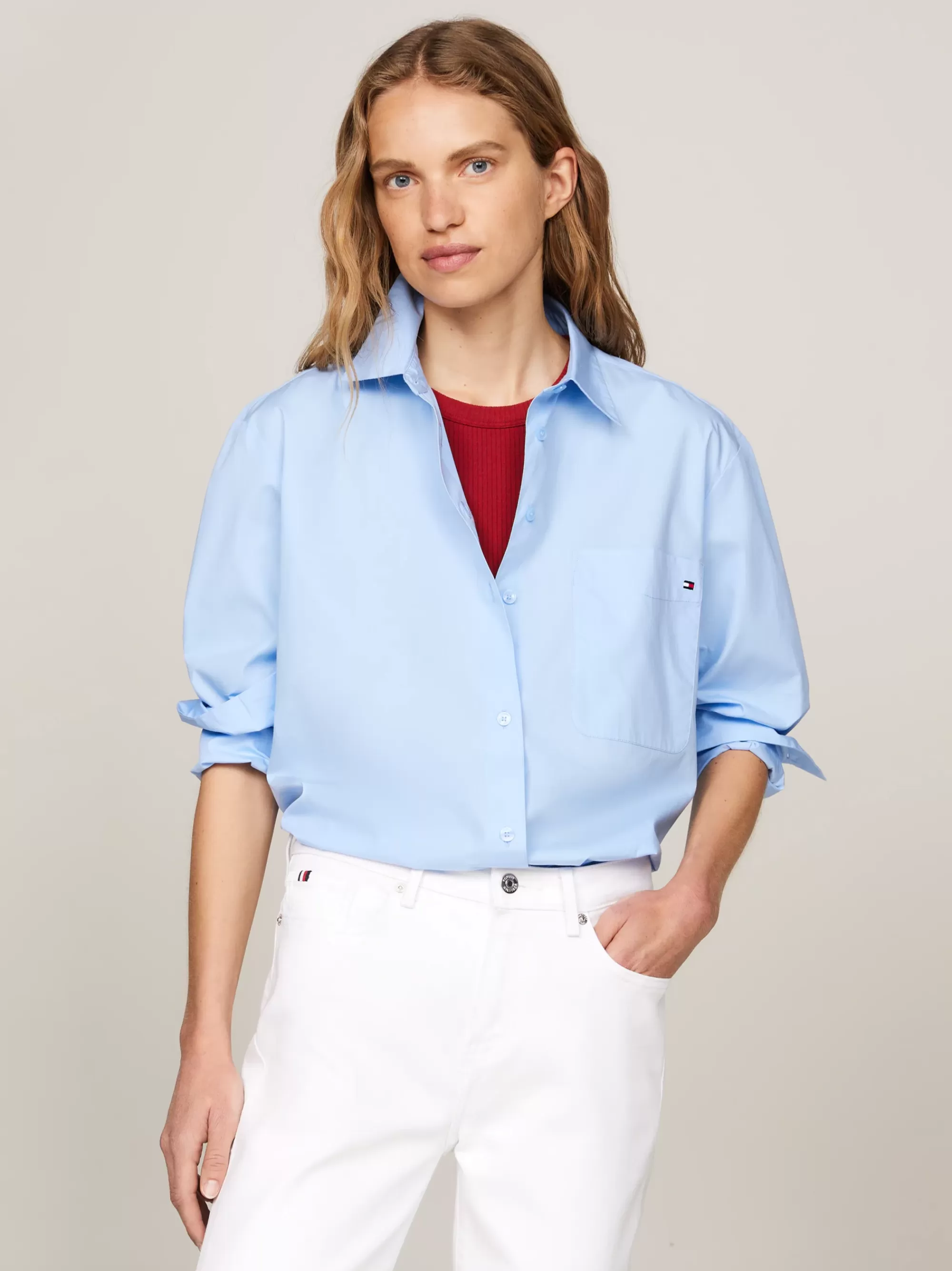 Blouses & Overhemden*Tommy Hilfiger Overhemd Met Borstzak En Geborduurde Vlag VESSEL BLUE