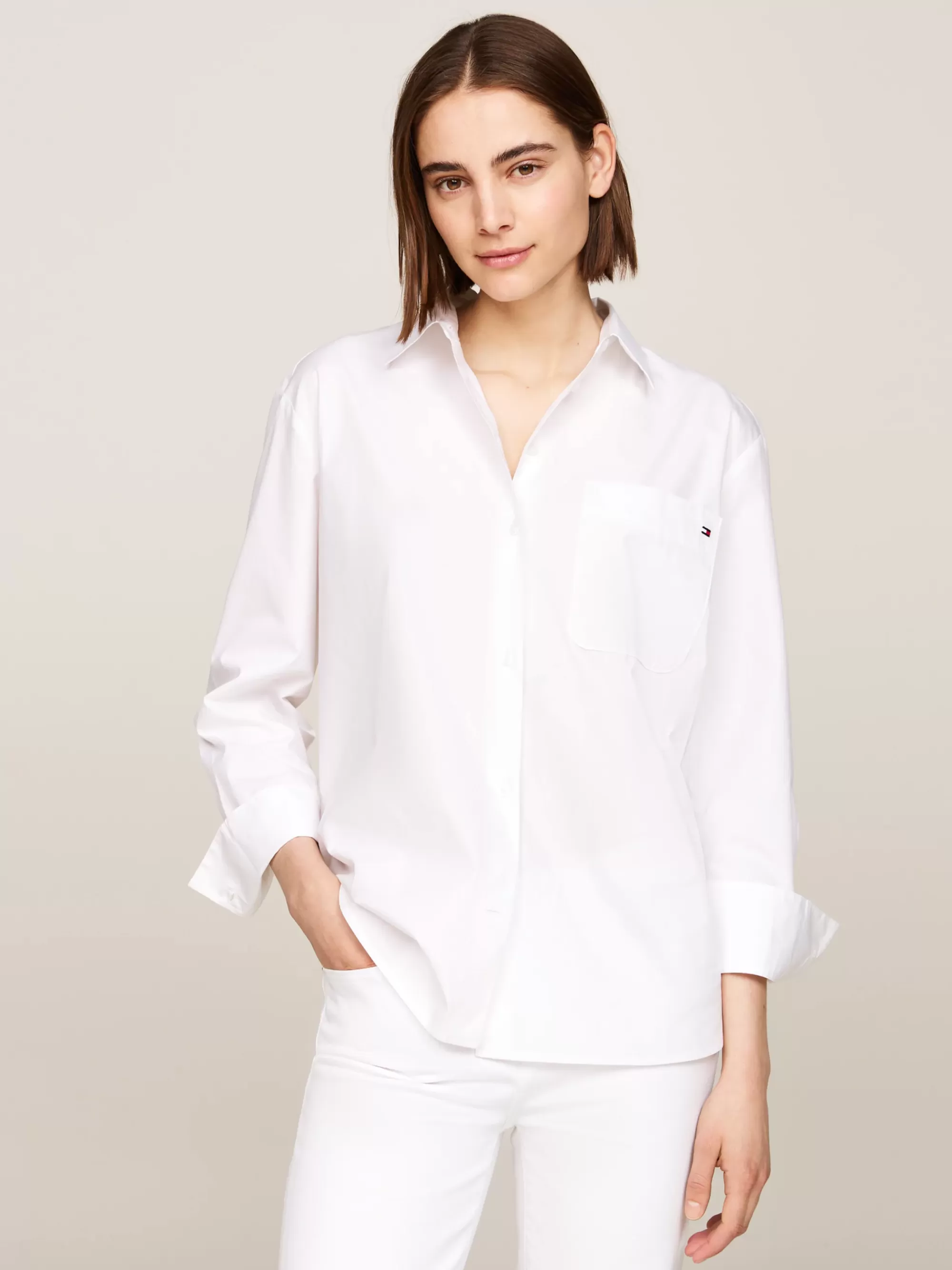Blouses & Overhemden*Tommy Hilfiger Overhemd Met Borstzak En Geborduurde Vlag TH OPTIC WHITE