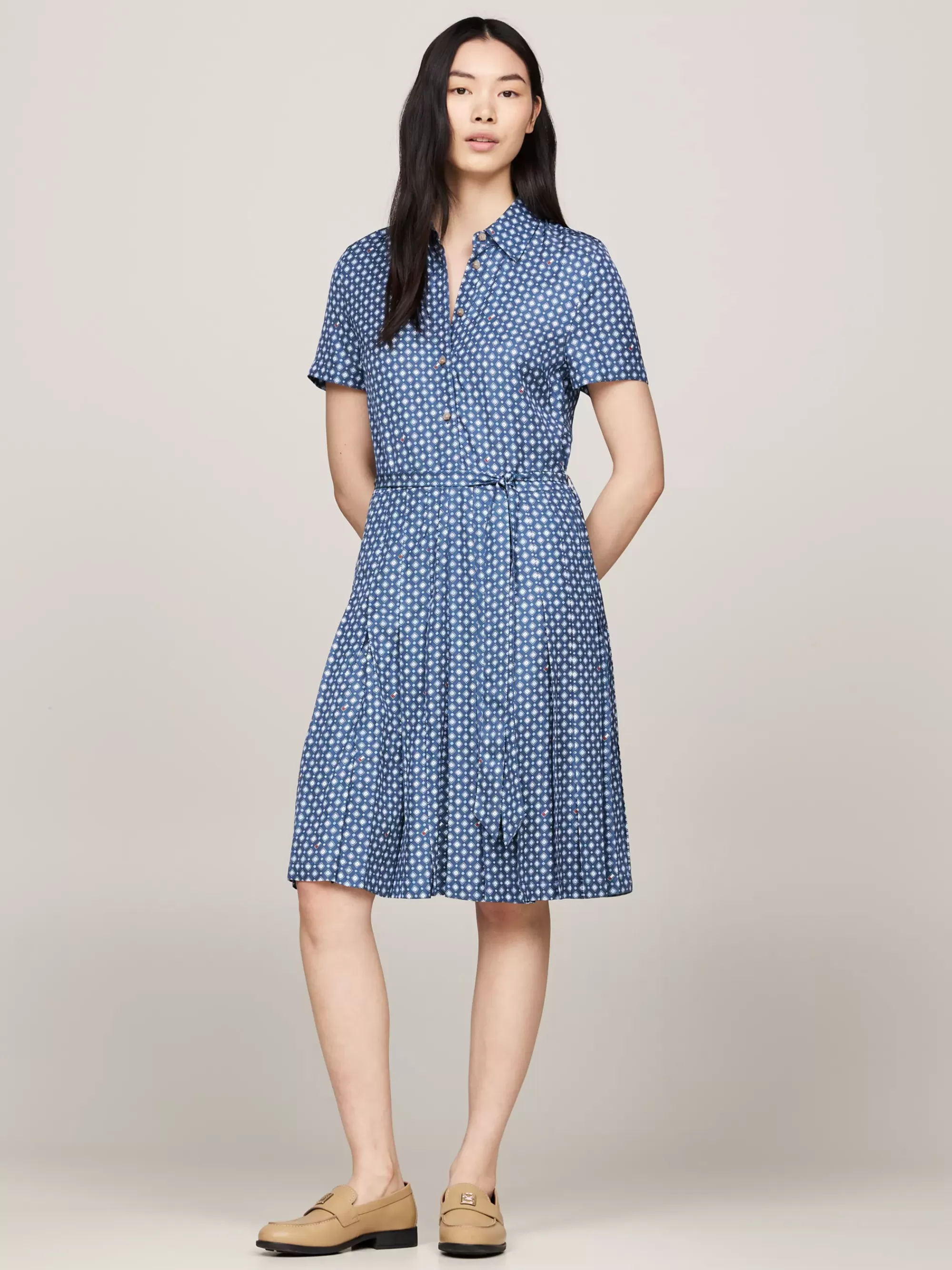 Jurken*Tommy Hilfiger Overhemdjurk Met Geplooide Rok En Vlagprint HERITAGE FOULARD/ FOSSIL BLUE
