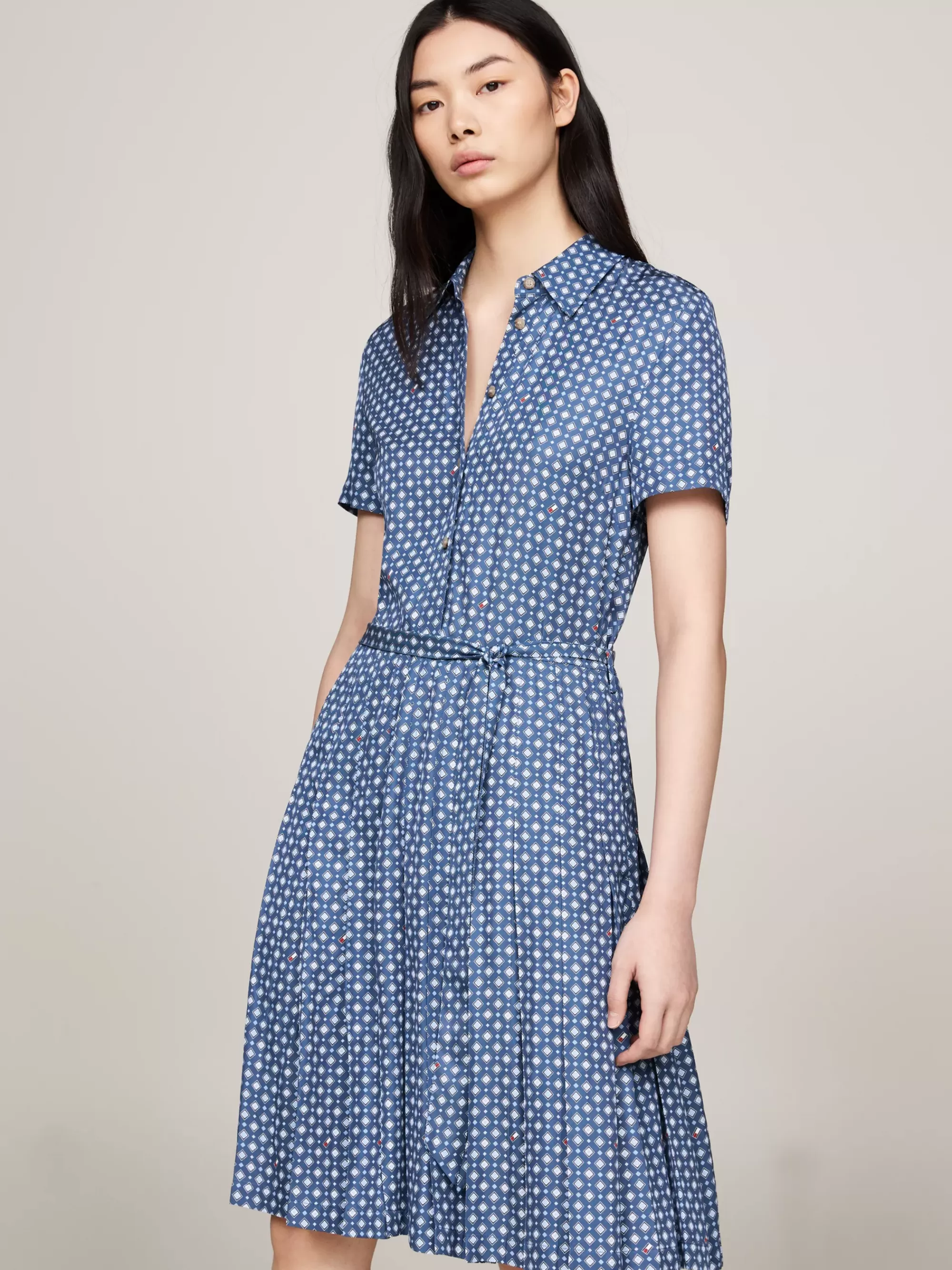 Jurken*Tommy Hilfiger Overhemdjurk Met Geplooide Rok En Vlagprint HERITAGE FOULARD/ FOSSIL BLUE