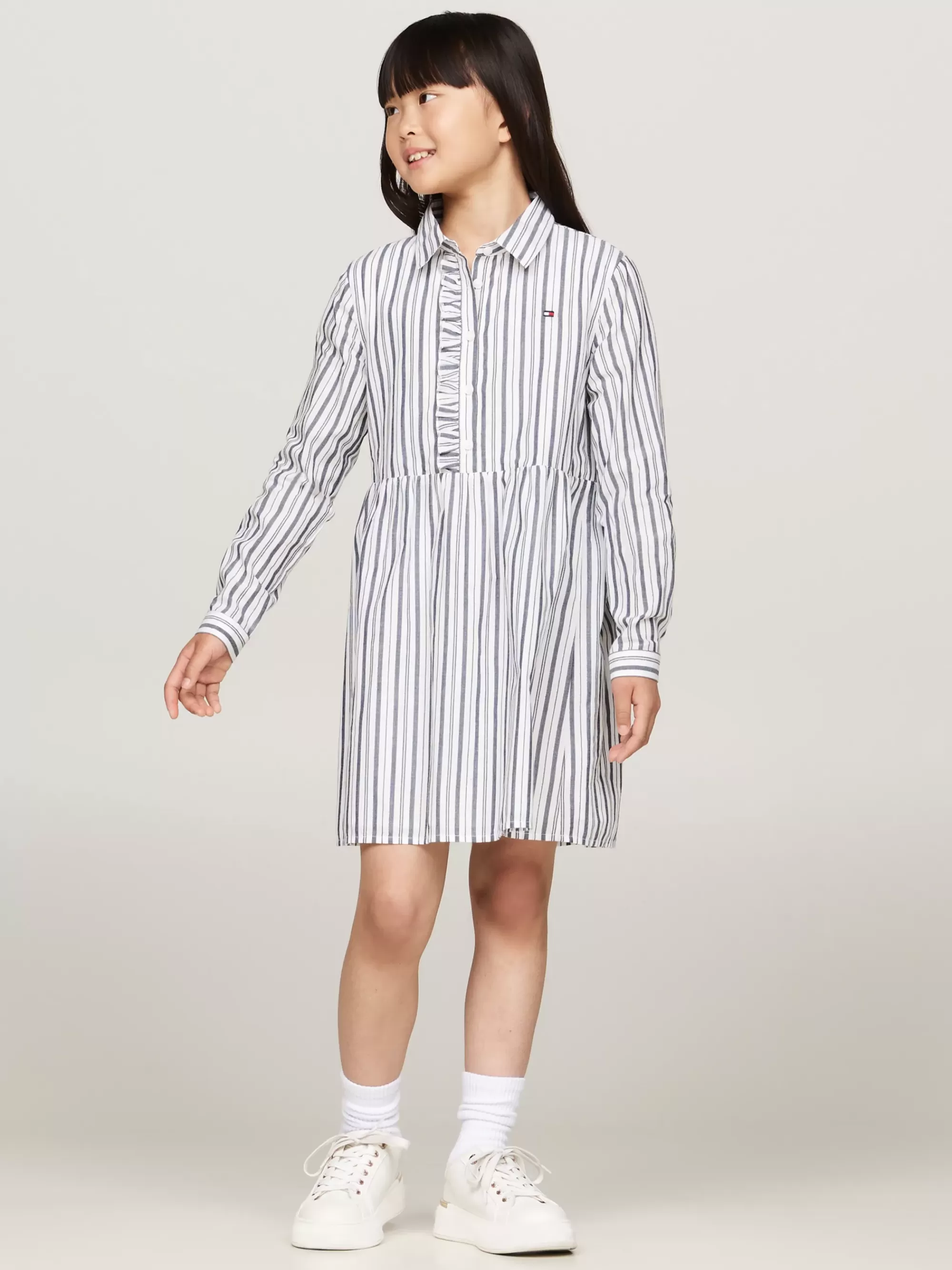 Jurken*Tommy Hilfiger Overhemdjurk Met Ruches En Metallic Strepen LUREX STP DESERT SKY/ WHITE