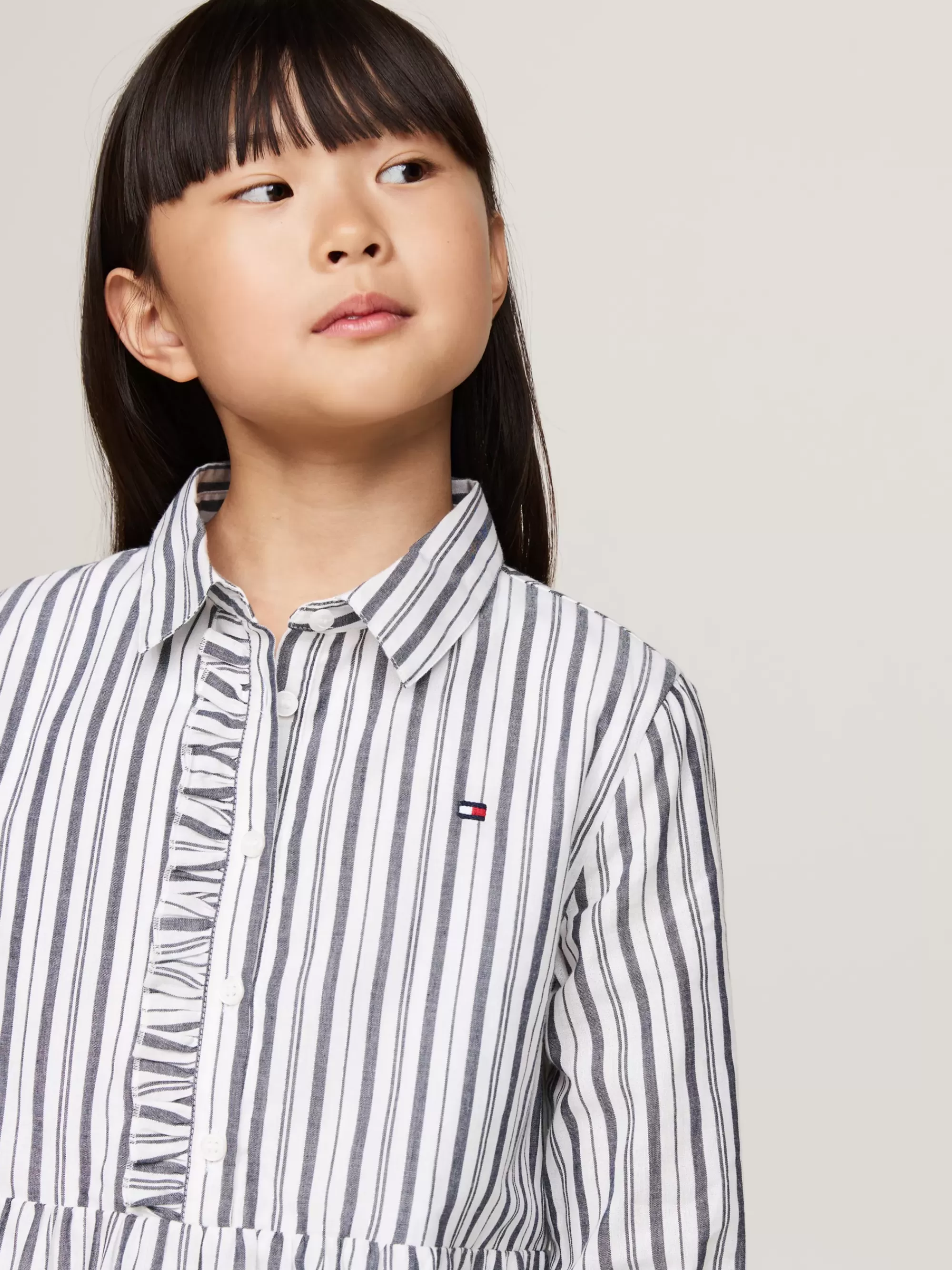 Jurken*Tommy Hilfiger Overhemdjurk Met Ruches En Metallic Strepen LUREX STP DESERT SKY/ WHITE