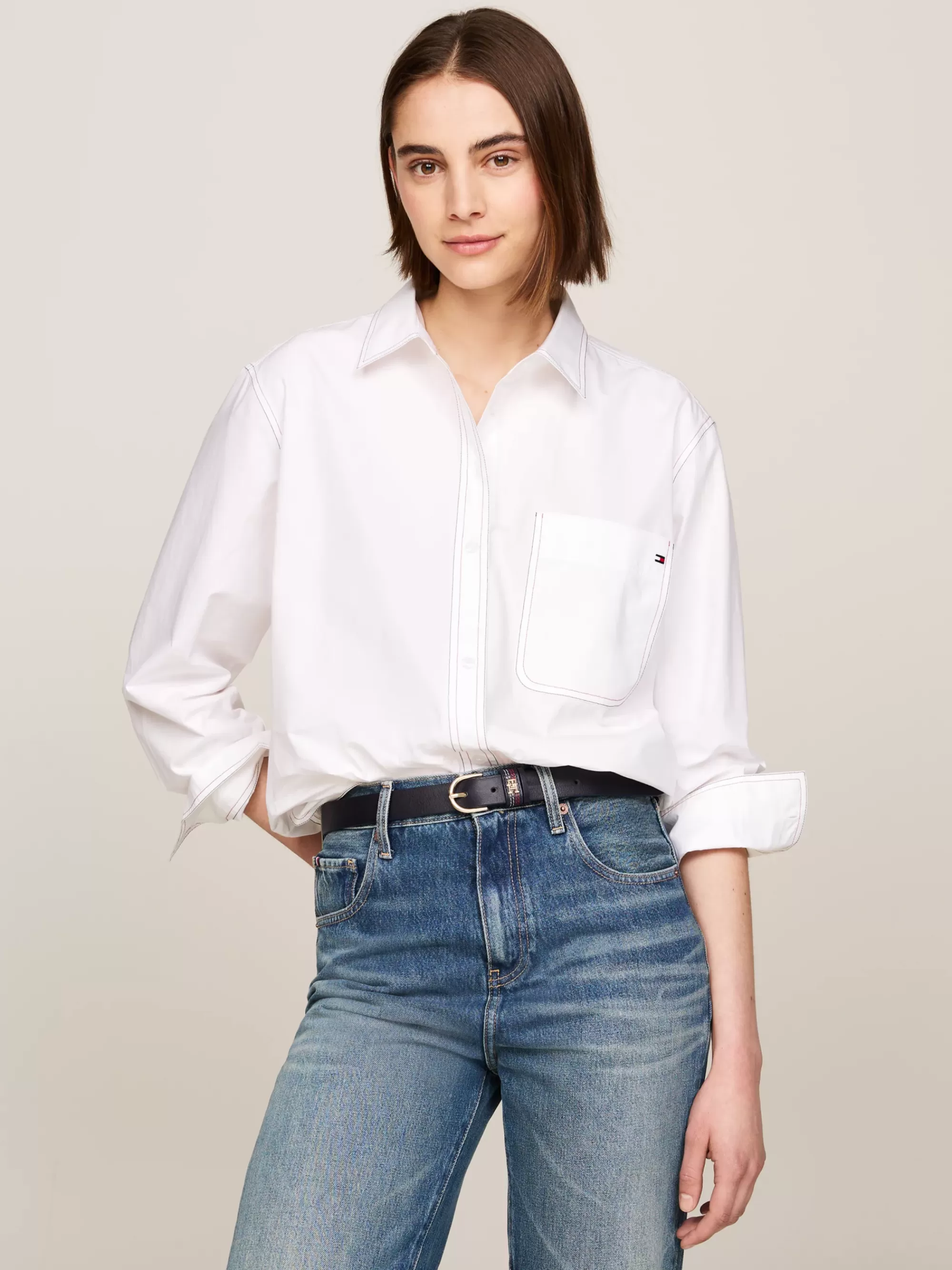 Blouses & Overhemden*Tommy Hilfiger Oversized Blouse Met Contrasterende Topstitch TH OPTIC WHITE