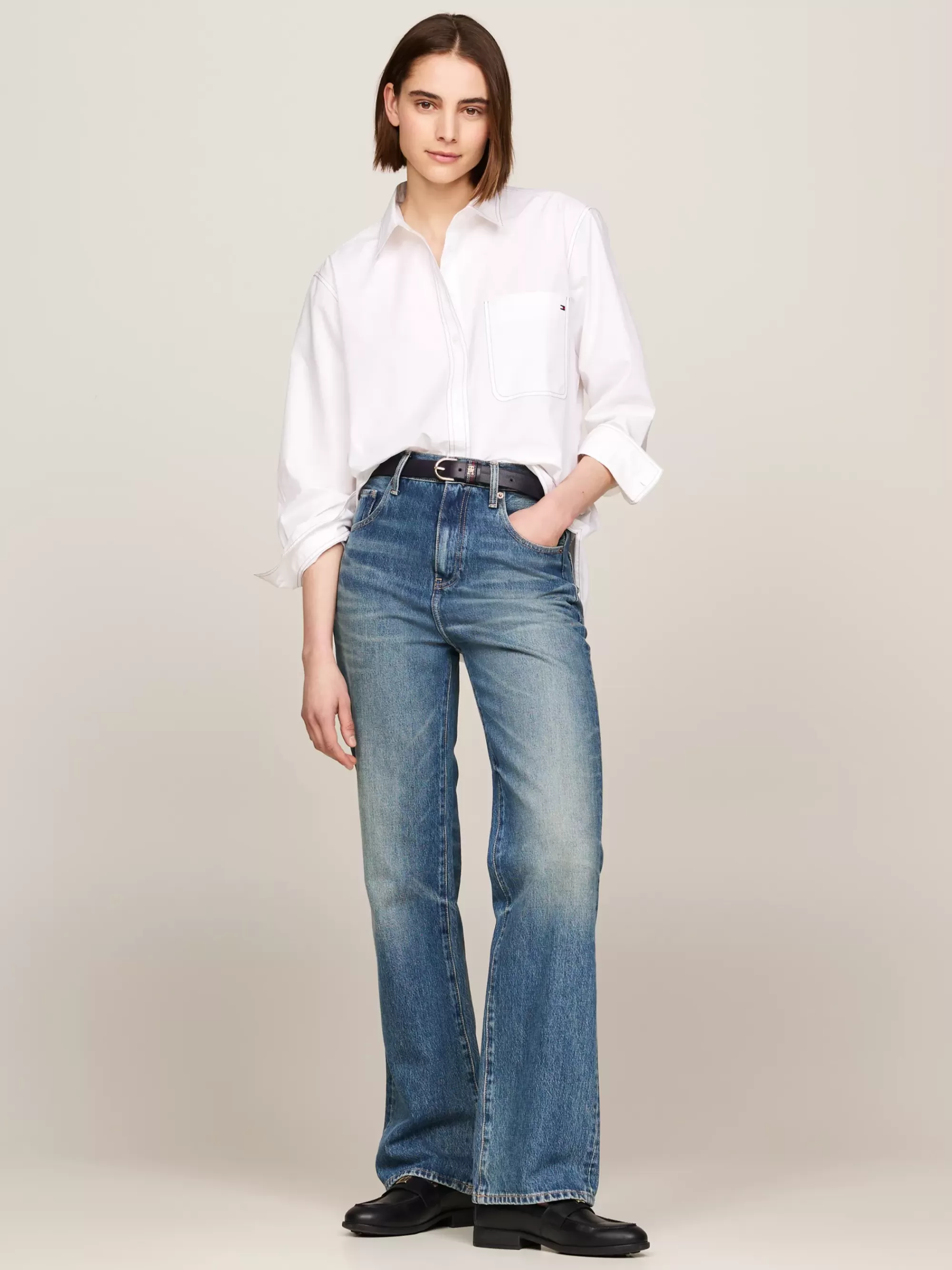 Blouses & Overhemden*Tommy Hilfiger Oversized Blouse Met Contrasterende Topstitch TH OPTIC WHITE