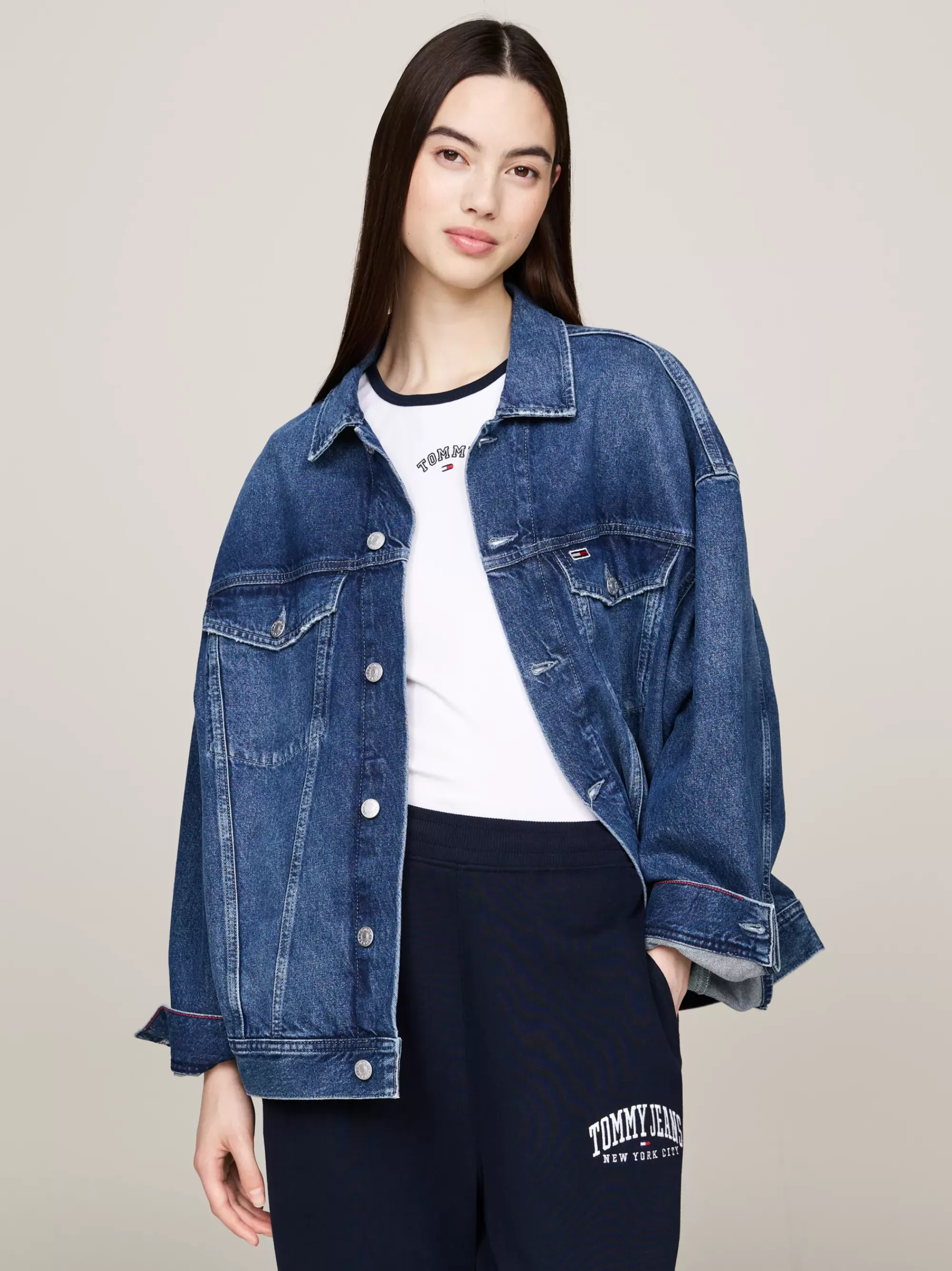 Jassen & Jacks*Tommy Hilfiger Oversized Denim Jack Met Logo DENIM MEDIUM