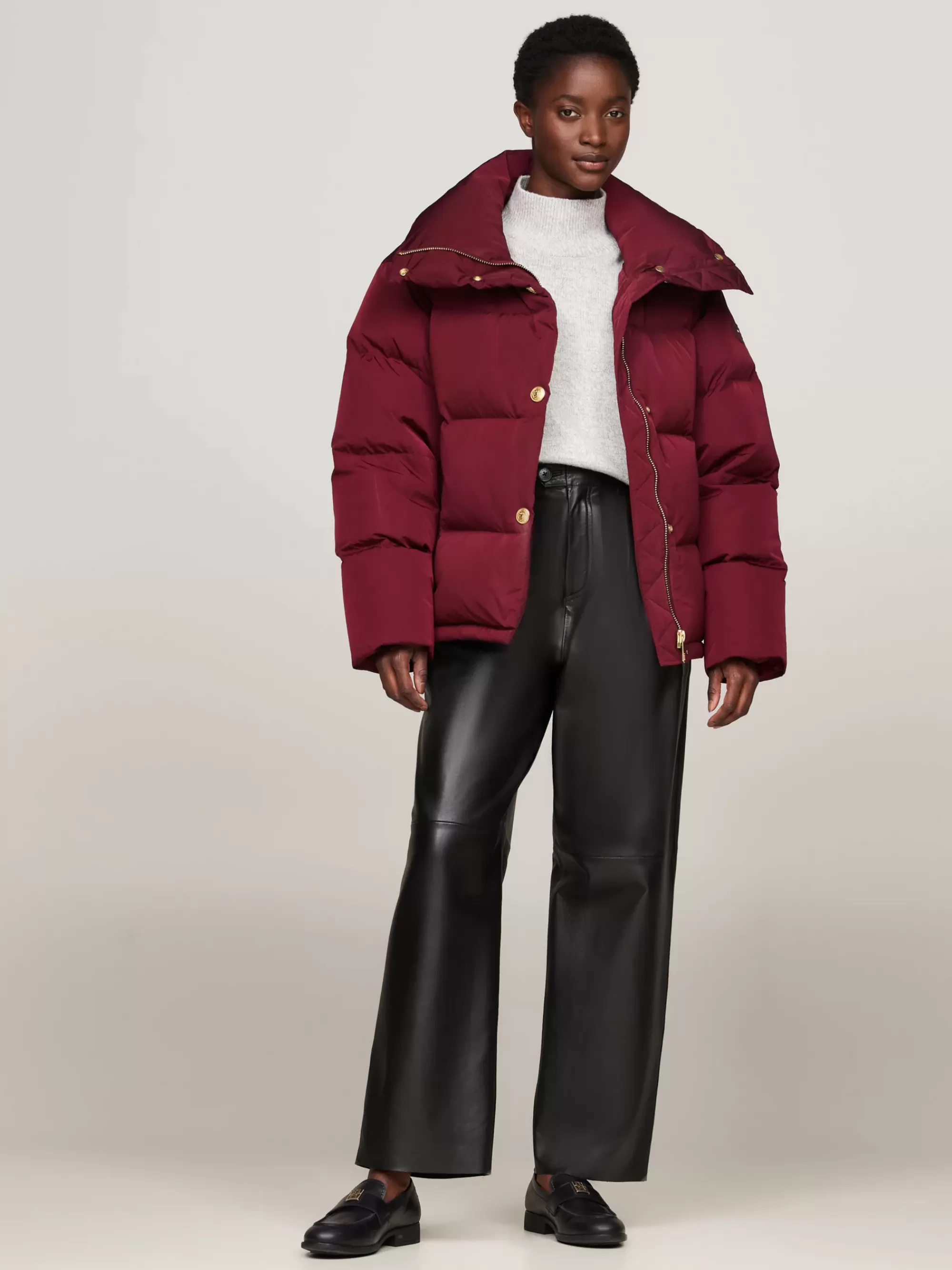 Jassen & Jacks*Tommy Hilfiger Oversized Donsjack Met Metalen Logoknopen DEEP ROUGE