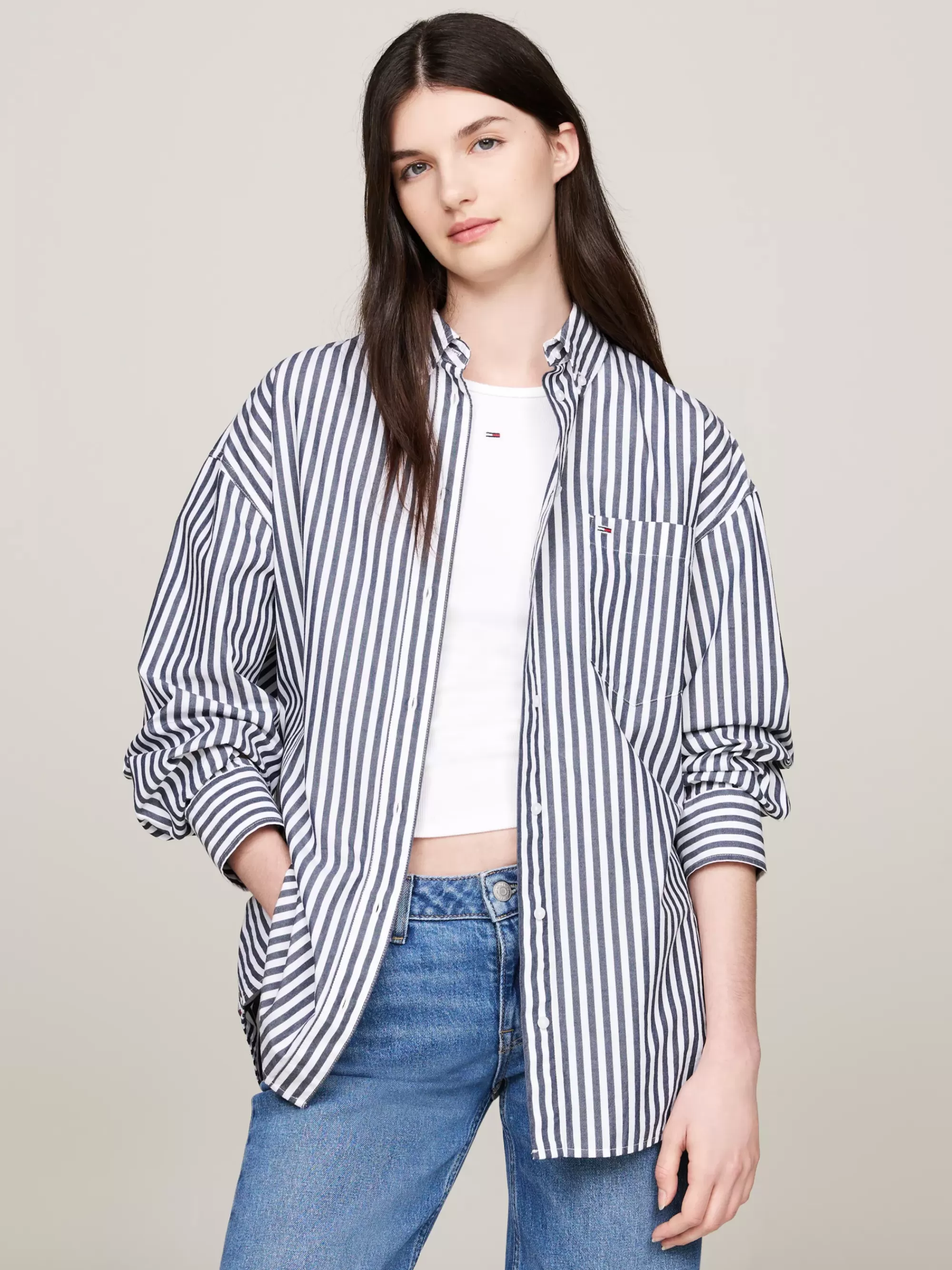 Blouses & Overhemden*Tommy Hilfiger Oversized Fit Blouse Met Krijtstreep DARK NIGHT NAVY STRIPE