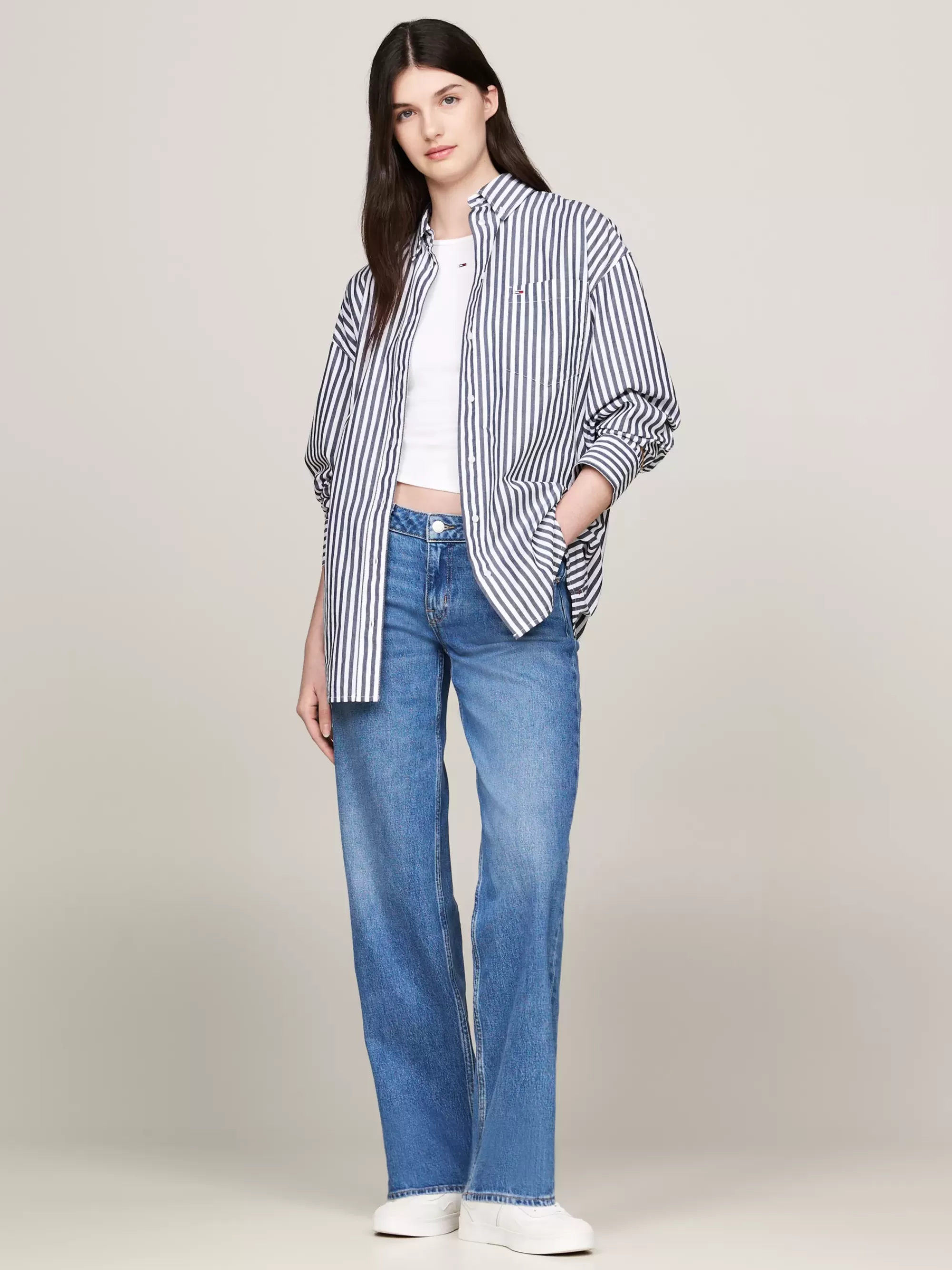 Blouses & Overhemden*Tommy Hilfiger Oversized Fit Blouse Met Krijtstreep DARK NIGHT NAVY STRIPE