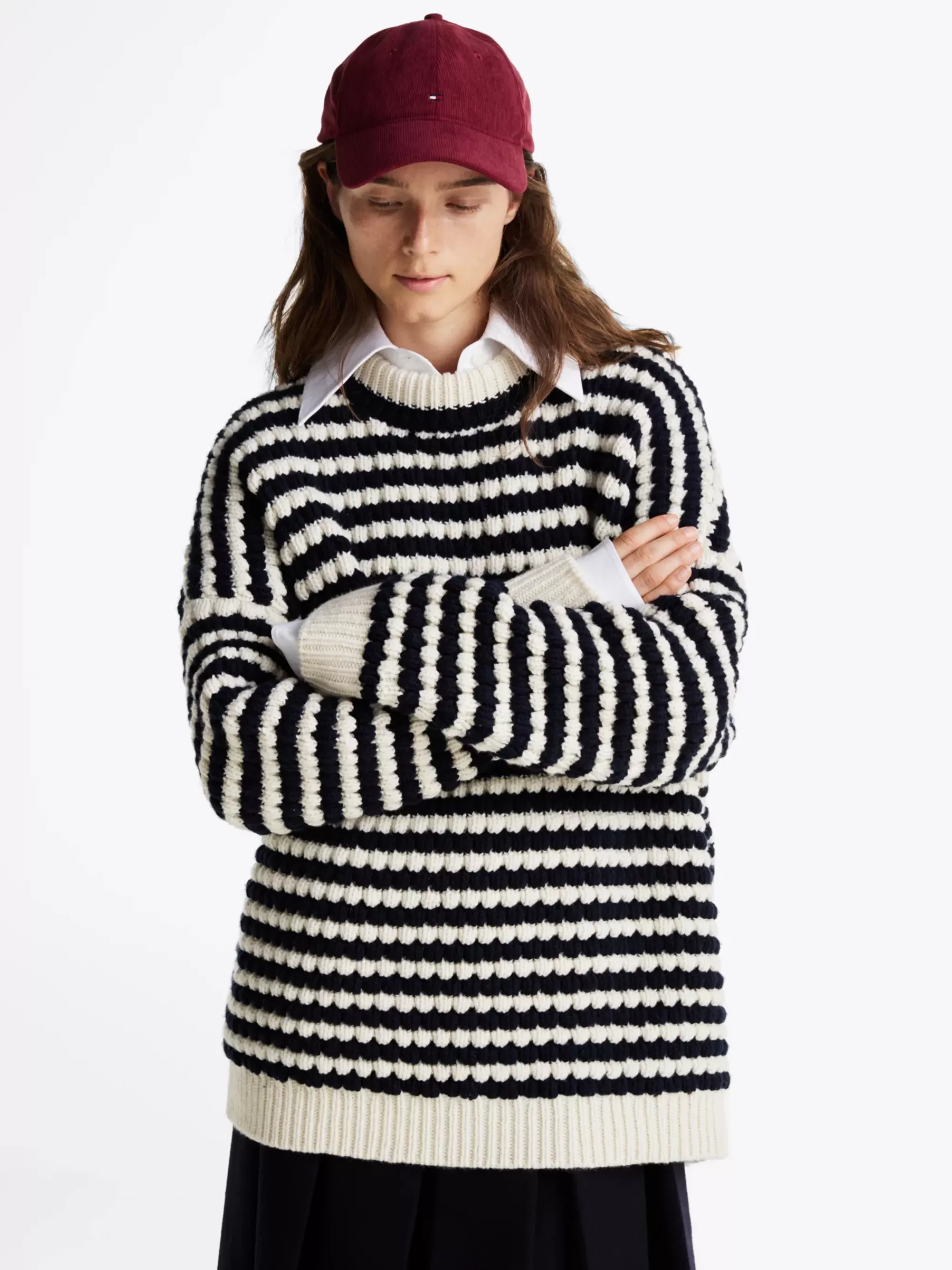 Coltruien | Truien*Tommy Hilfiger Oversized Gestreepte Wollen Trui NAVY/SNOWFLAKE