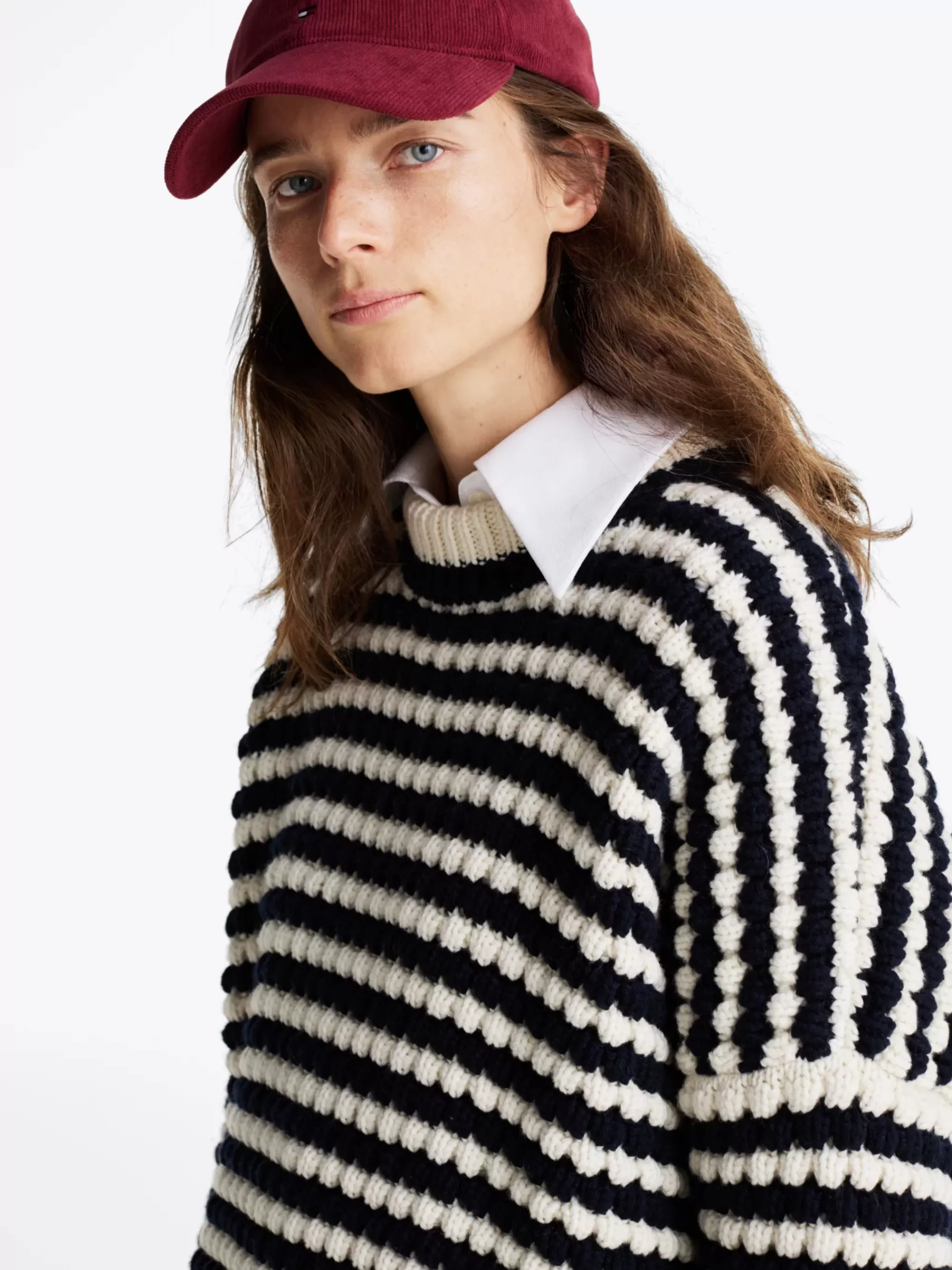 Coltruien | Truien*Tommy Hilfiger Oversized Gestreepte Wollen Trui NAVY/SNOWFLAKE
