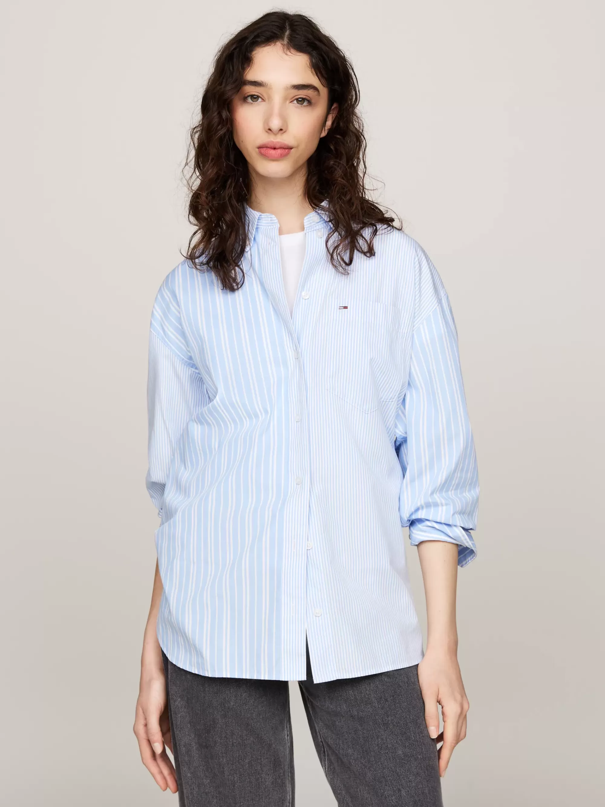 Blouses & Overhemden*Tommy Hilfiger Oversized Overhemd Met Gemengde Streep VESSEL BLUE / MULTI