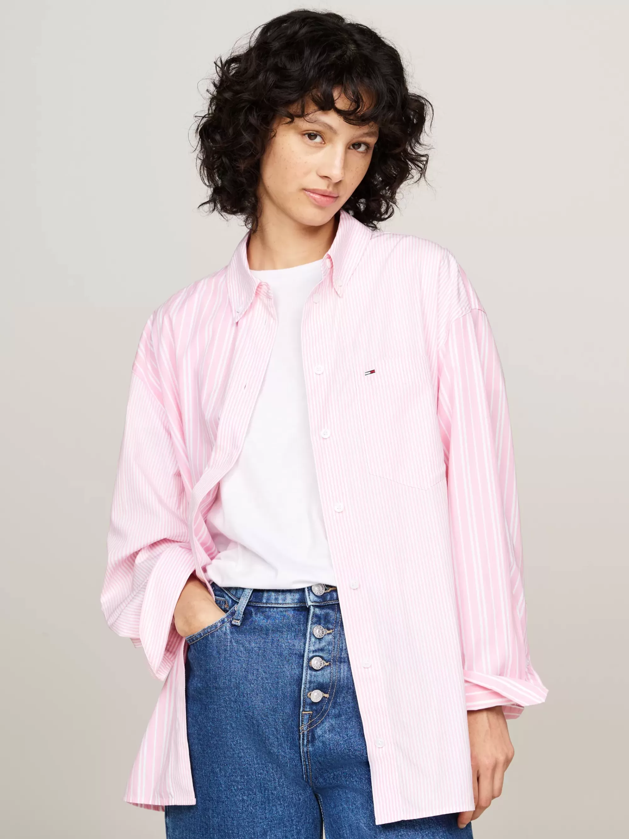 Blouses & Overhemden*Tommy Hilfiger Oversized Overhemd Met Gemengde Streep BALLET PINK / MULTI