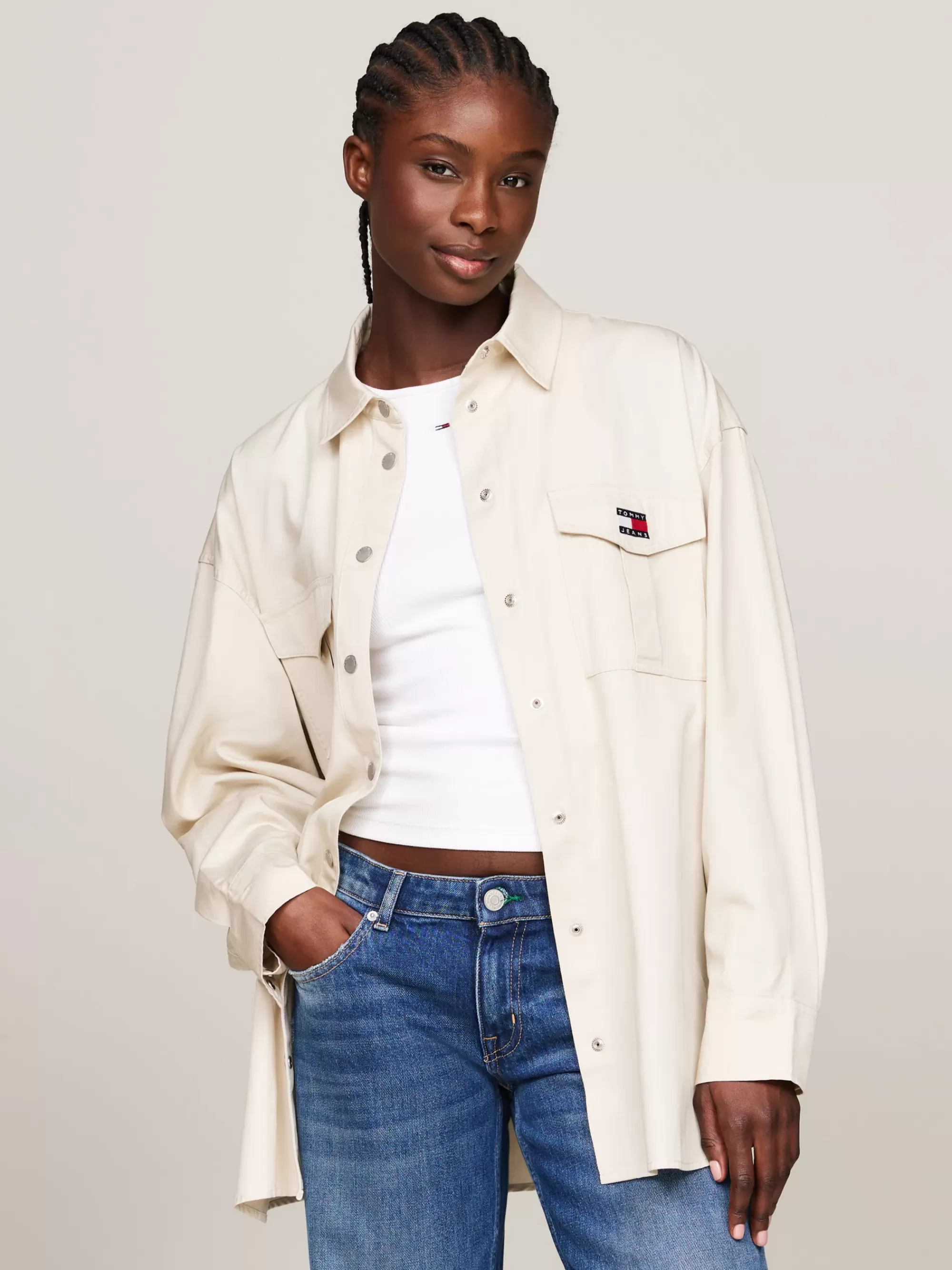 Blouses & Overhemden*Tommy Hilfiger Oversized Overshirt Met Cargozakken NEWSPRINT