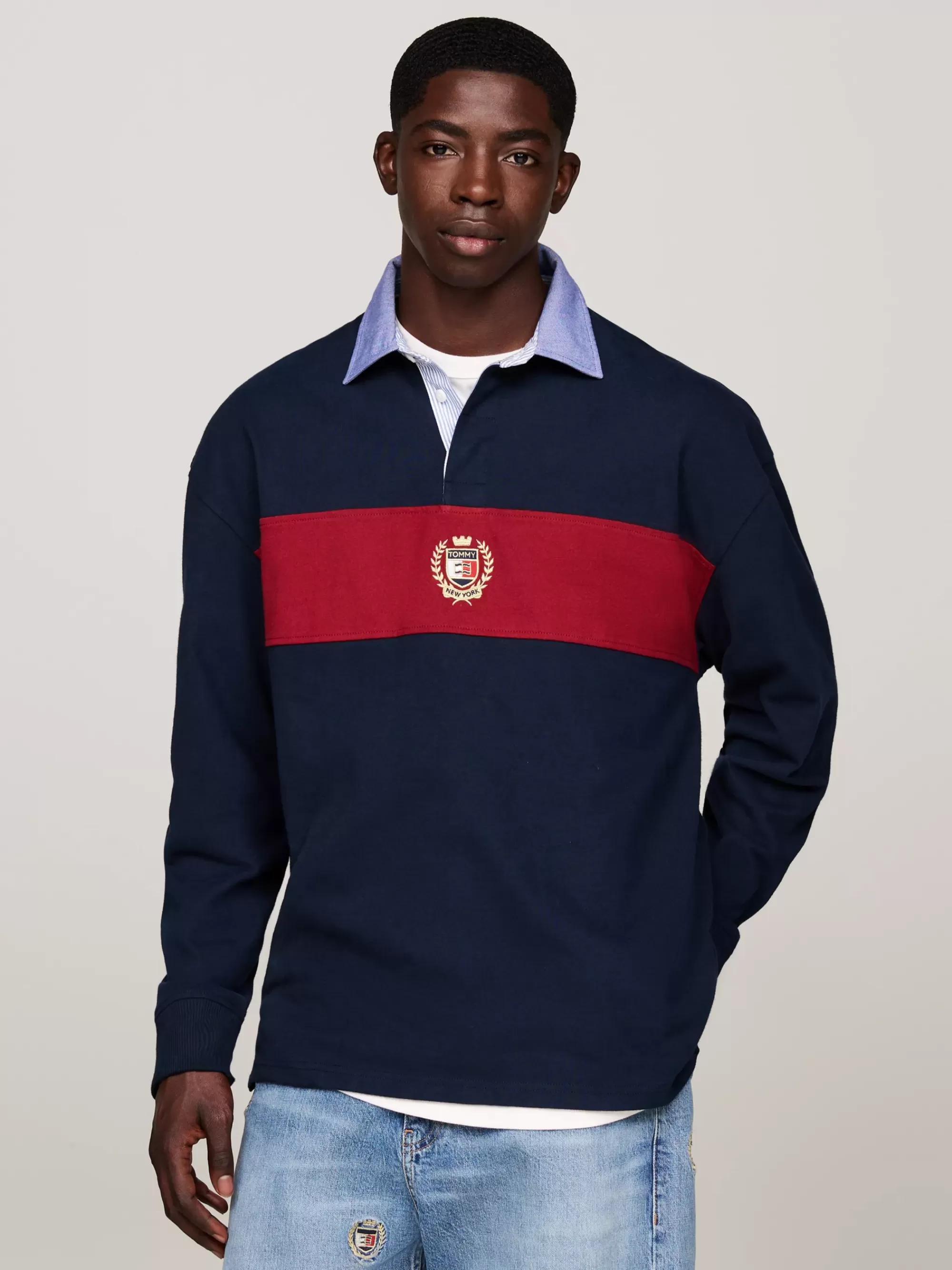 Polo's*Tommy Hilfiger Oversized Rugbyshirt Met Colour-blocking DARK NIGHT NAVY