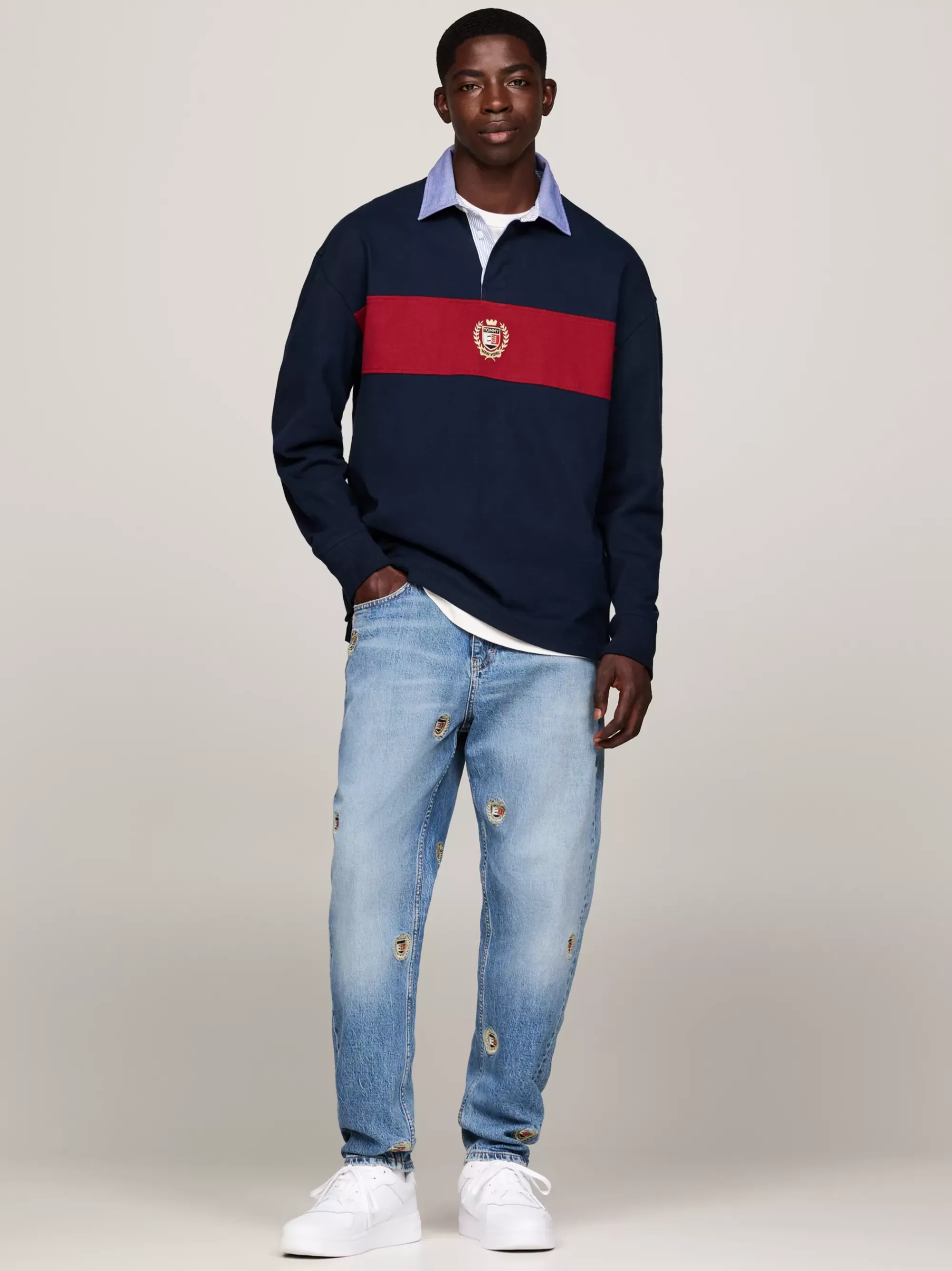 Polo's*Tommy Hilfiger Oversized Rugbyshirt Met Colour-blocking DARK NIGHT NAVY