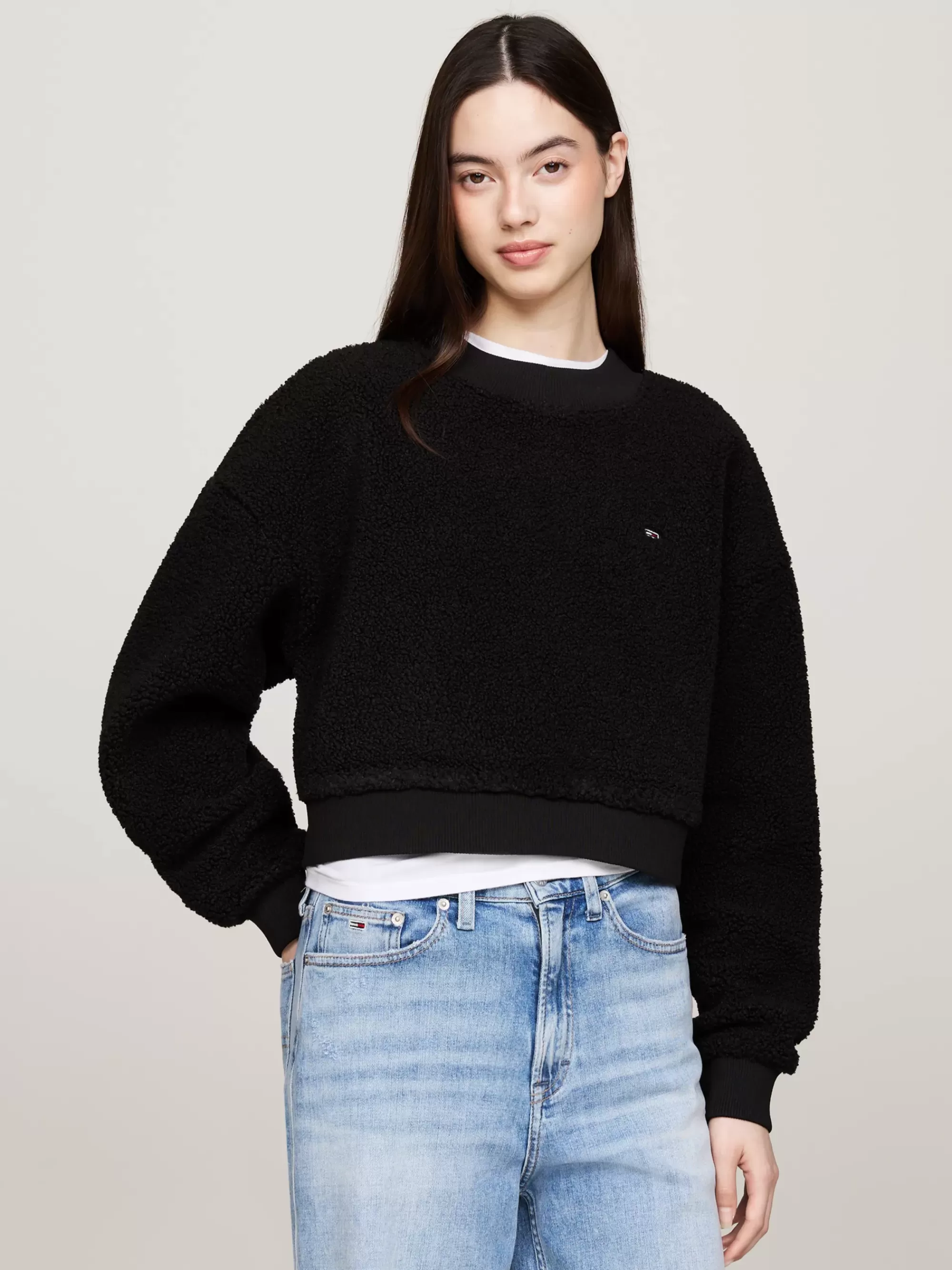 Sweatshirts & Hoodies*Tommy Hilfiger Oversized Sweatshirt Van Teddy Fleece BLACK