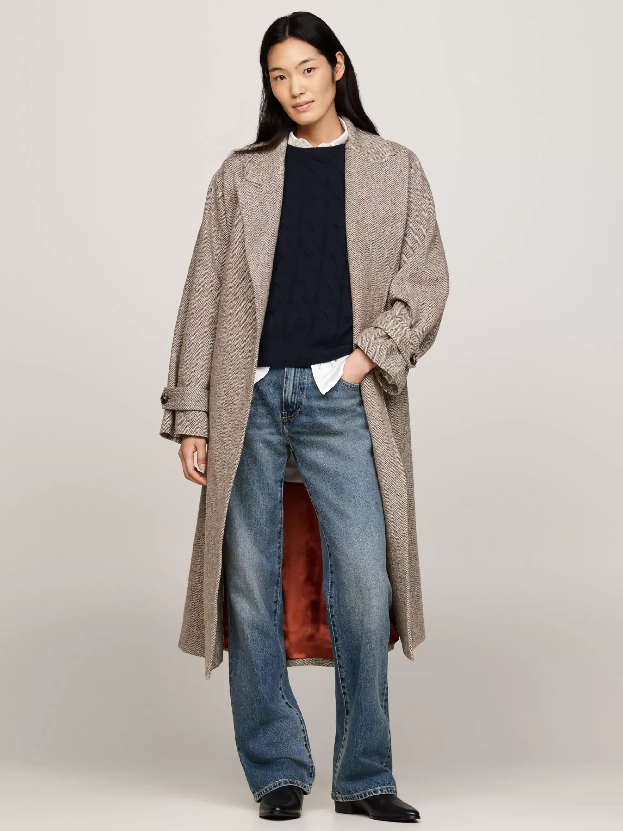 Jassen & Jacks | Wollen Jassen*Tommy Hilfiger Oversized Trenchcoat Van Wol Met Visgraat CASUAL WOVENS HERRINGBONE