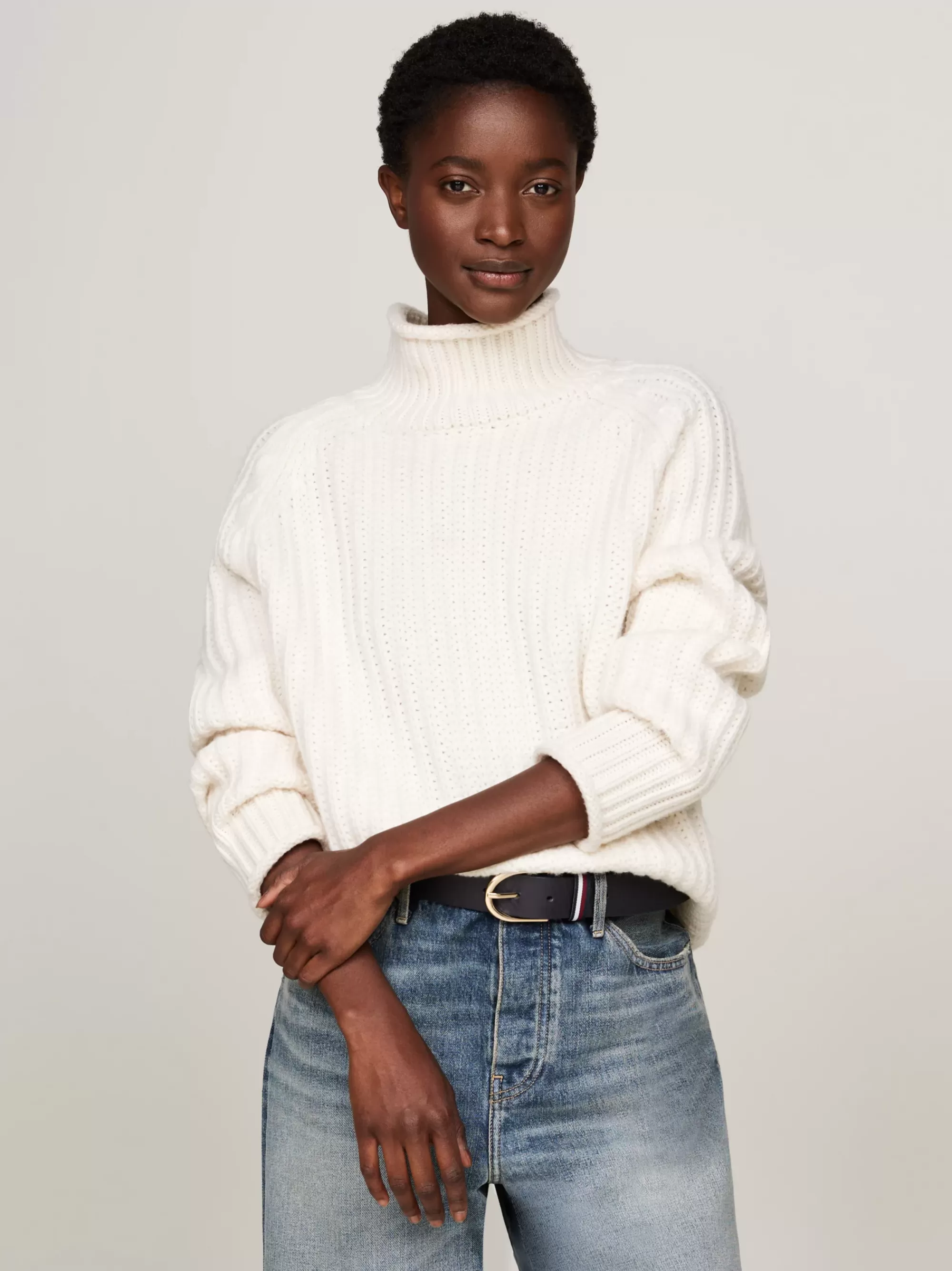 Coltruien | Truien*Tommy Hilfiger Oversized Trui Met Tricotsteek IVORY PETAL