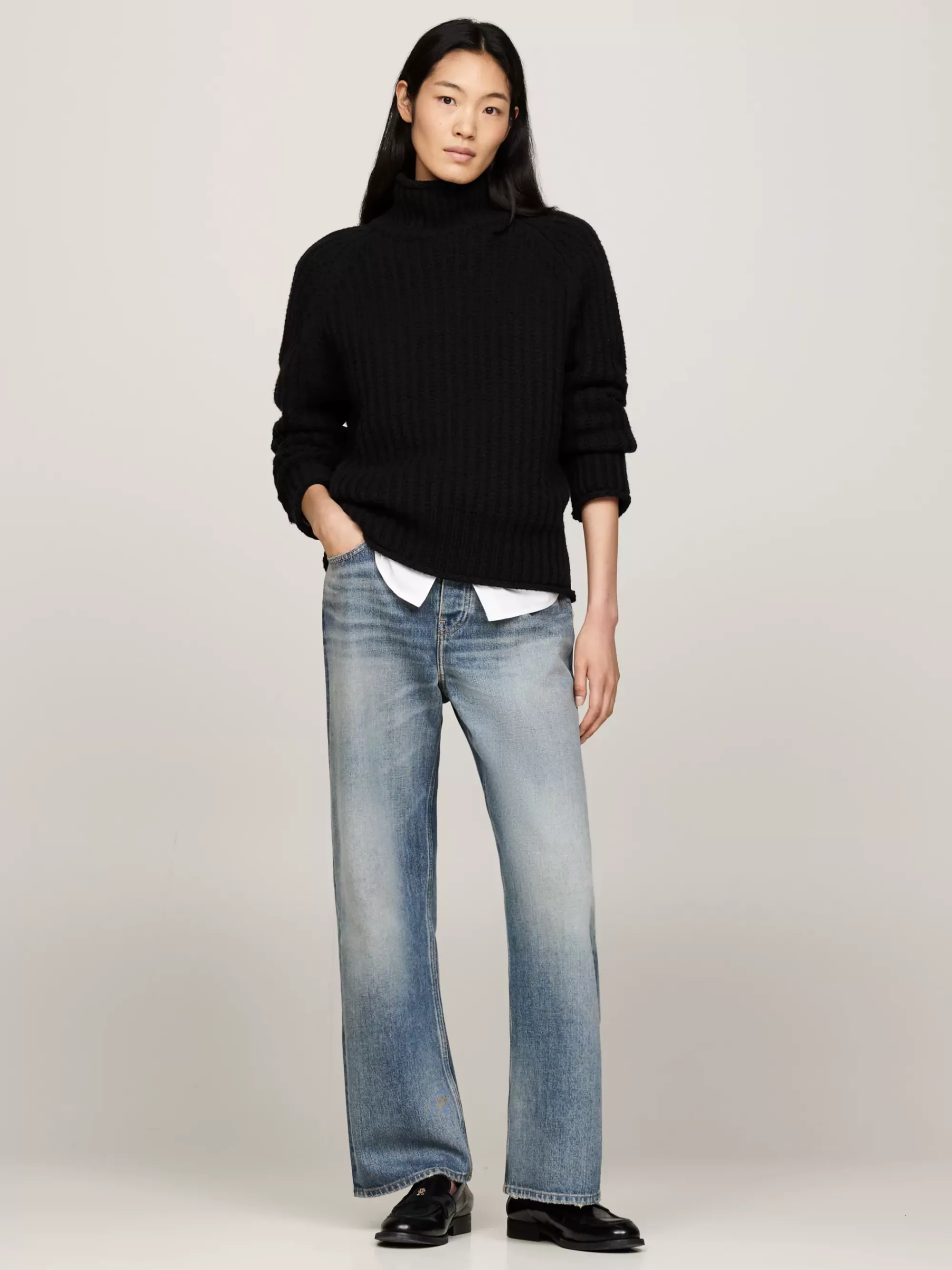 Coltruien | Truien*Tommy Hilfiger Oversized Trui Met Tricotsteek BLACK