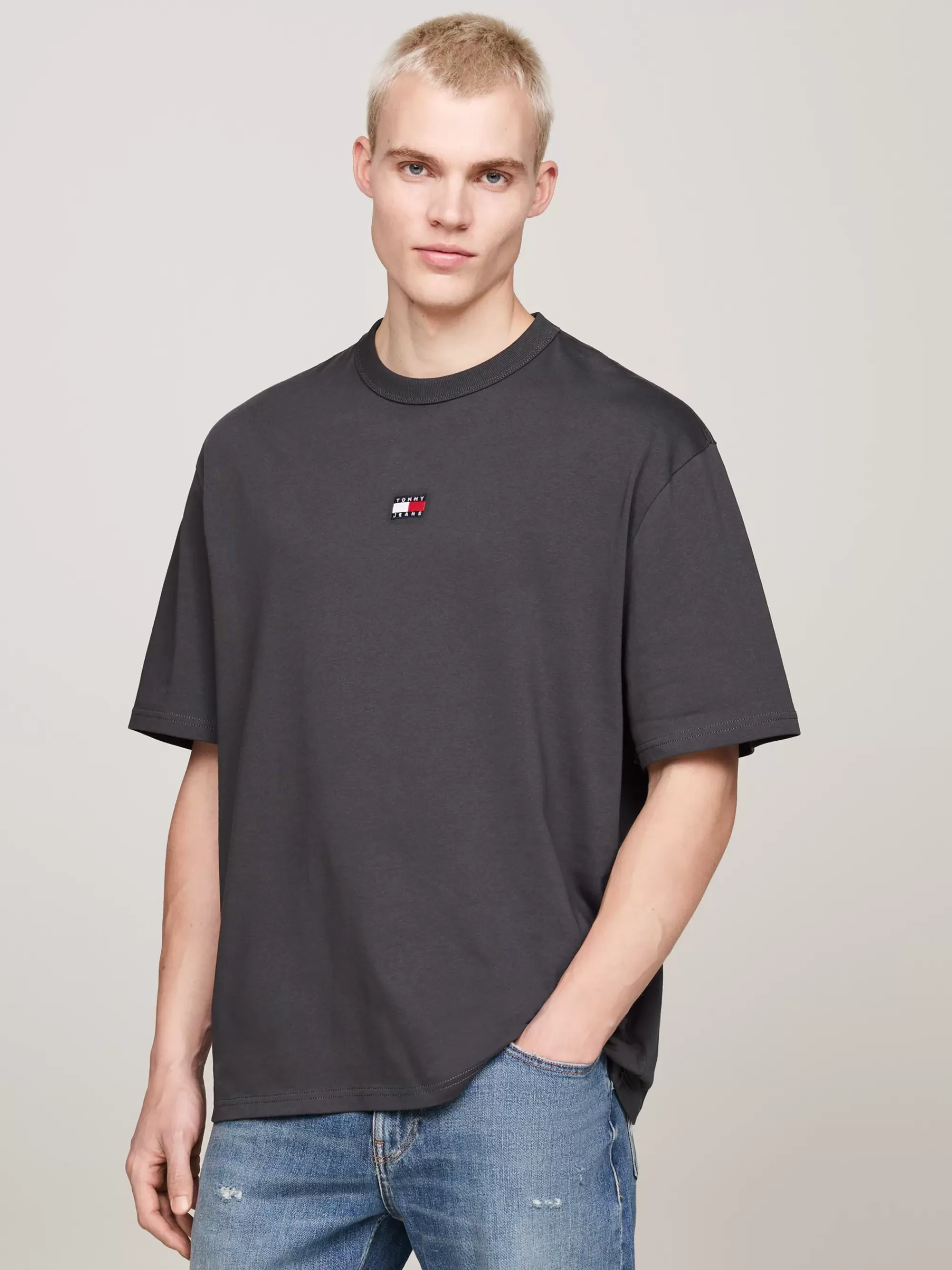 T-Shirts*Tommy Hilfiger Oversized T-shirt Met Tommy-badge NEW CHARCOAL