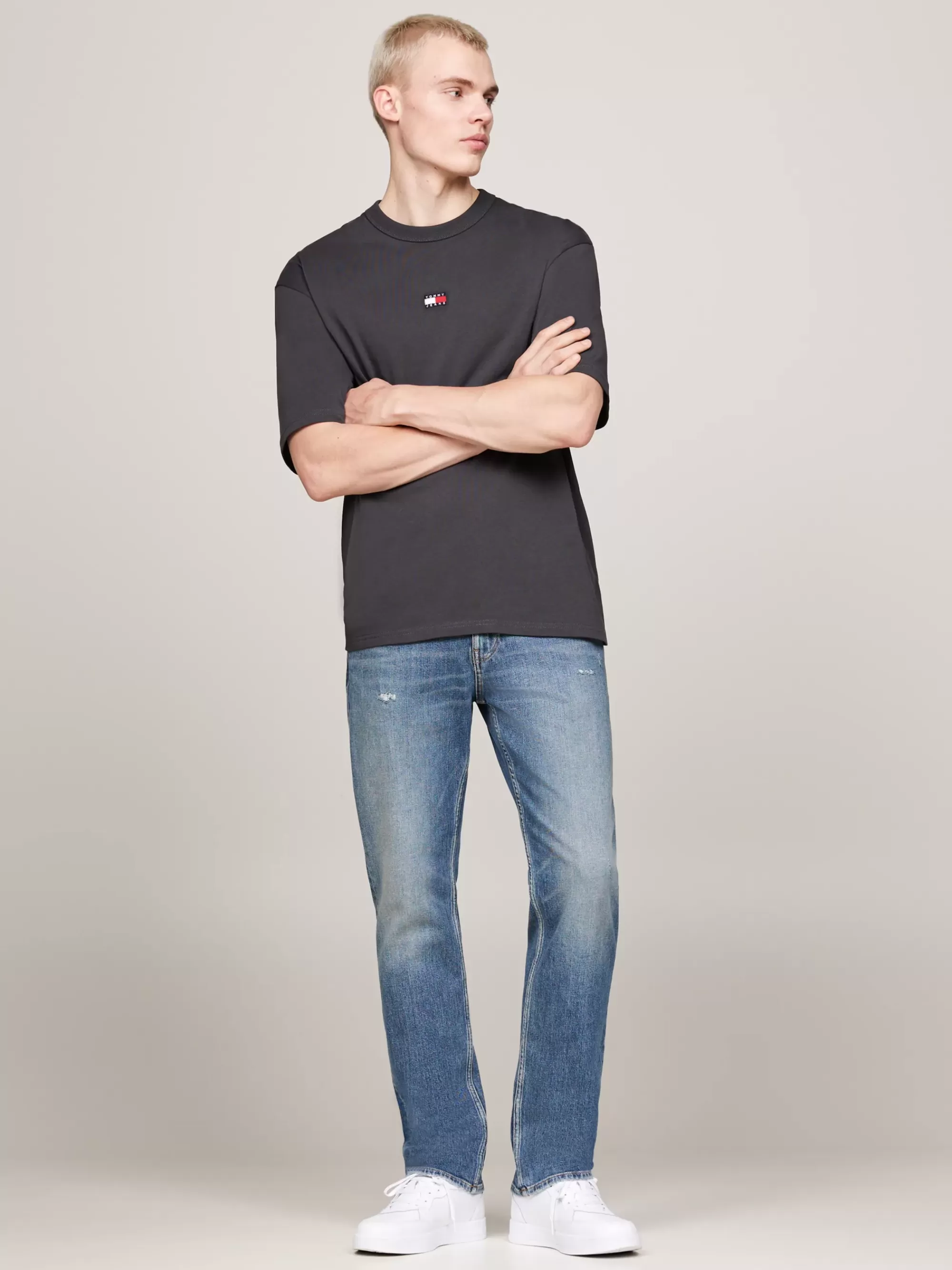 T-Shirts*Tommy Hilfiger Oversized T-shirt Met Tommy-badge NEW CHARCOAL