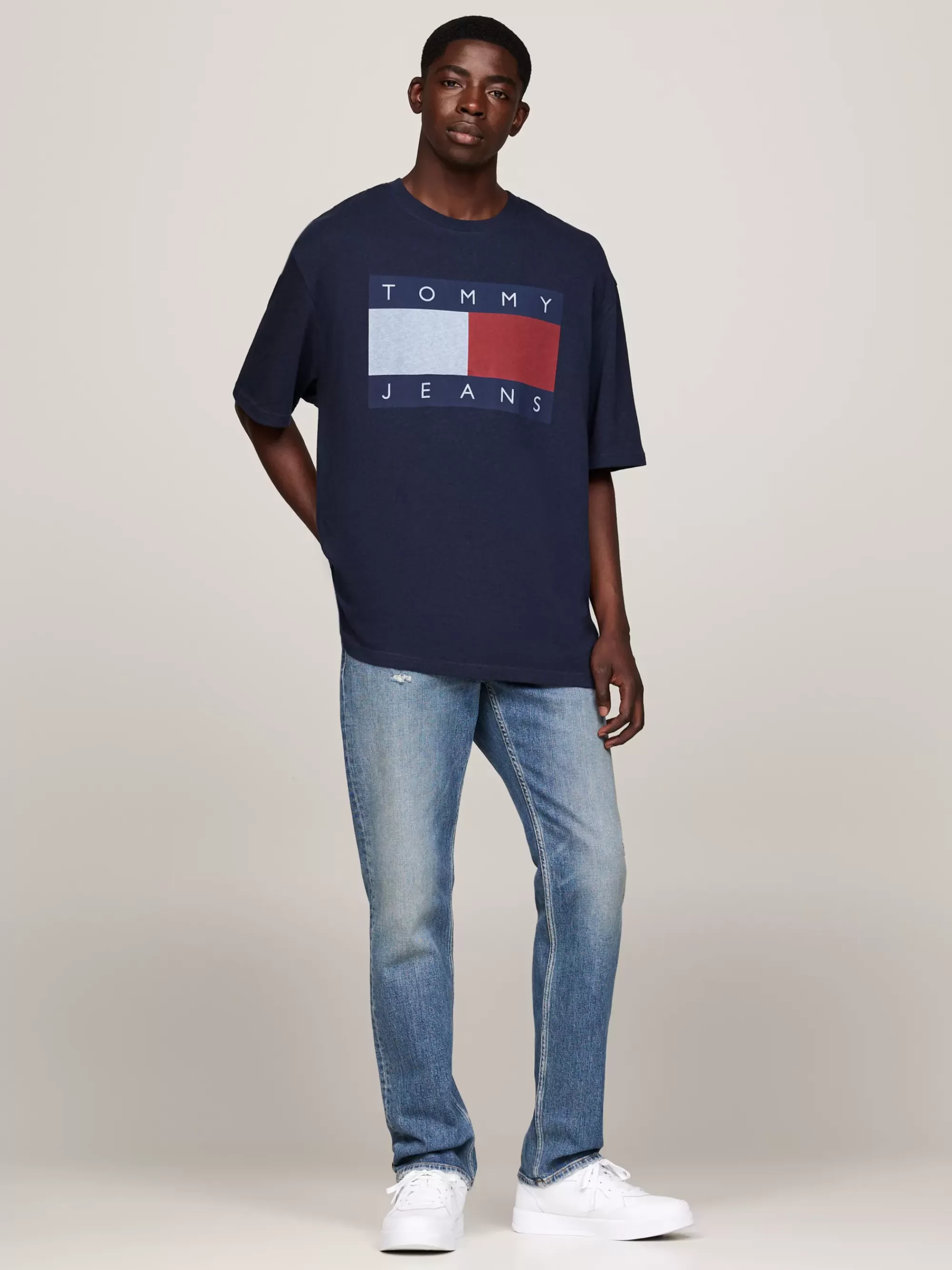 T-Shirts*Tommy Hilfiger Oversized T-shirt Met Tommy-vlagbadge DARK NIGHT NAVY MELANGE