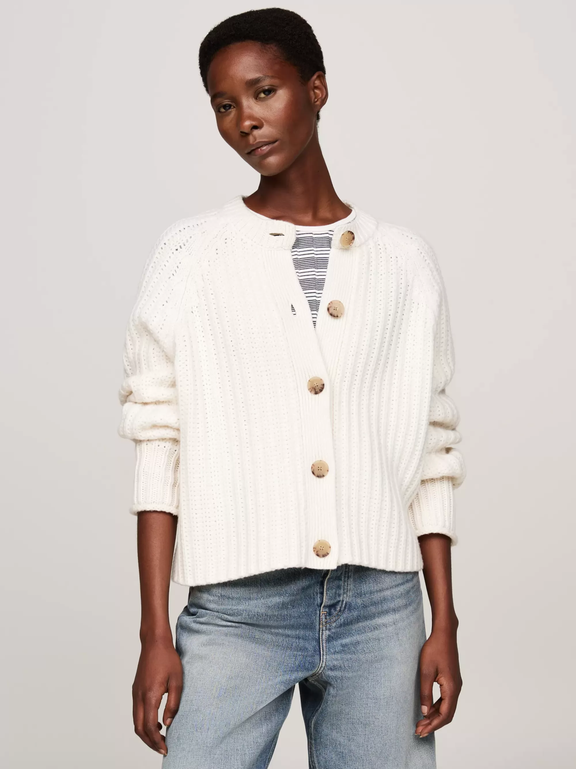 Truien Met Ronde Hals | Vesten*Tommy Hilfiger Oversized Vest Met Tricotsteek IVORY PETAL