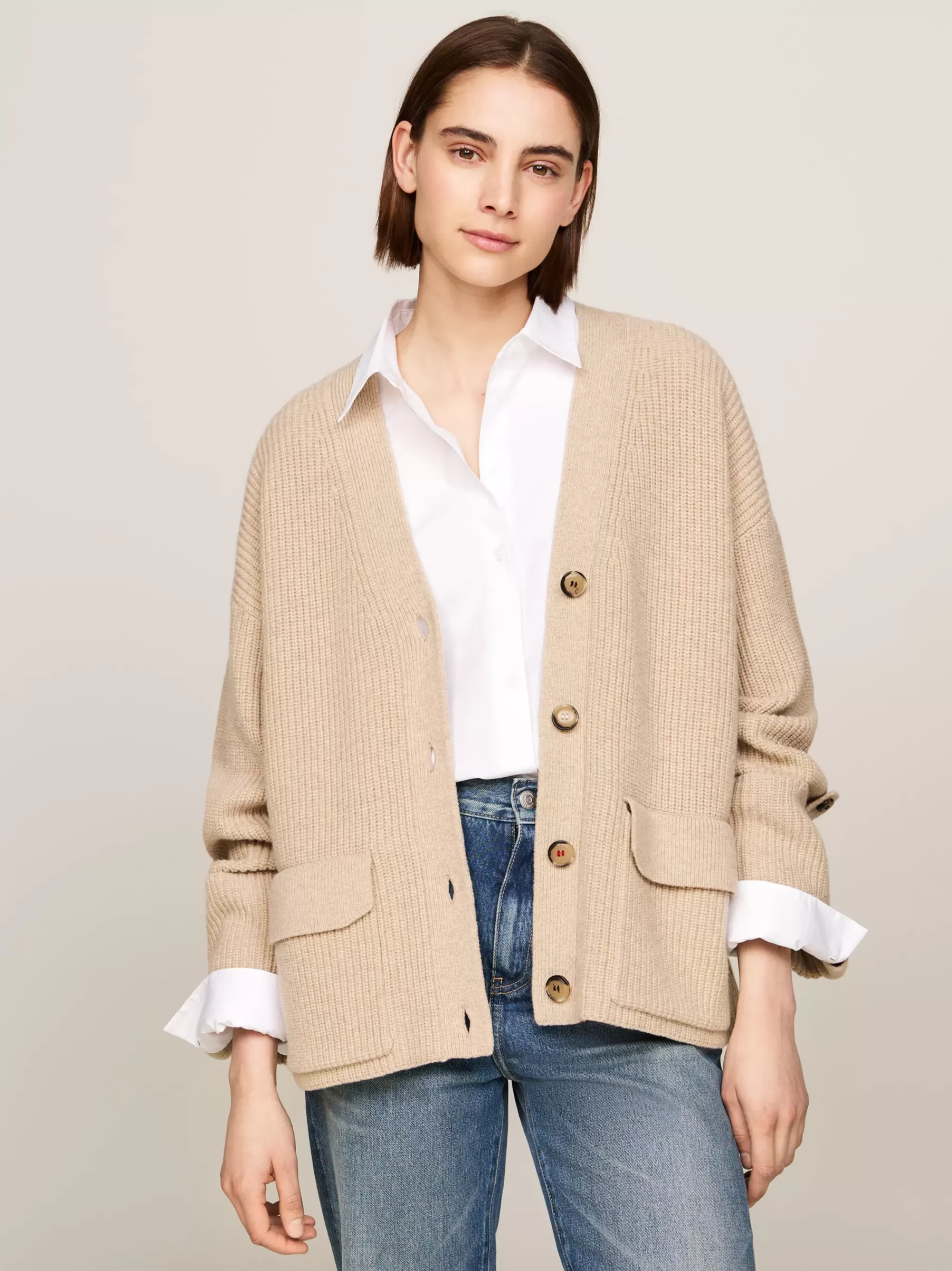 Vesten | Truien & Vesten*Tommy Hilfiger Oversized Wollen Vest Met V-hals CLASSIC BEIGE