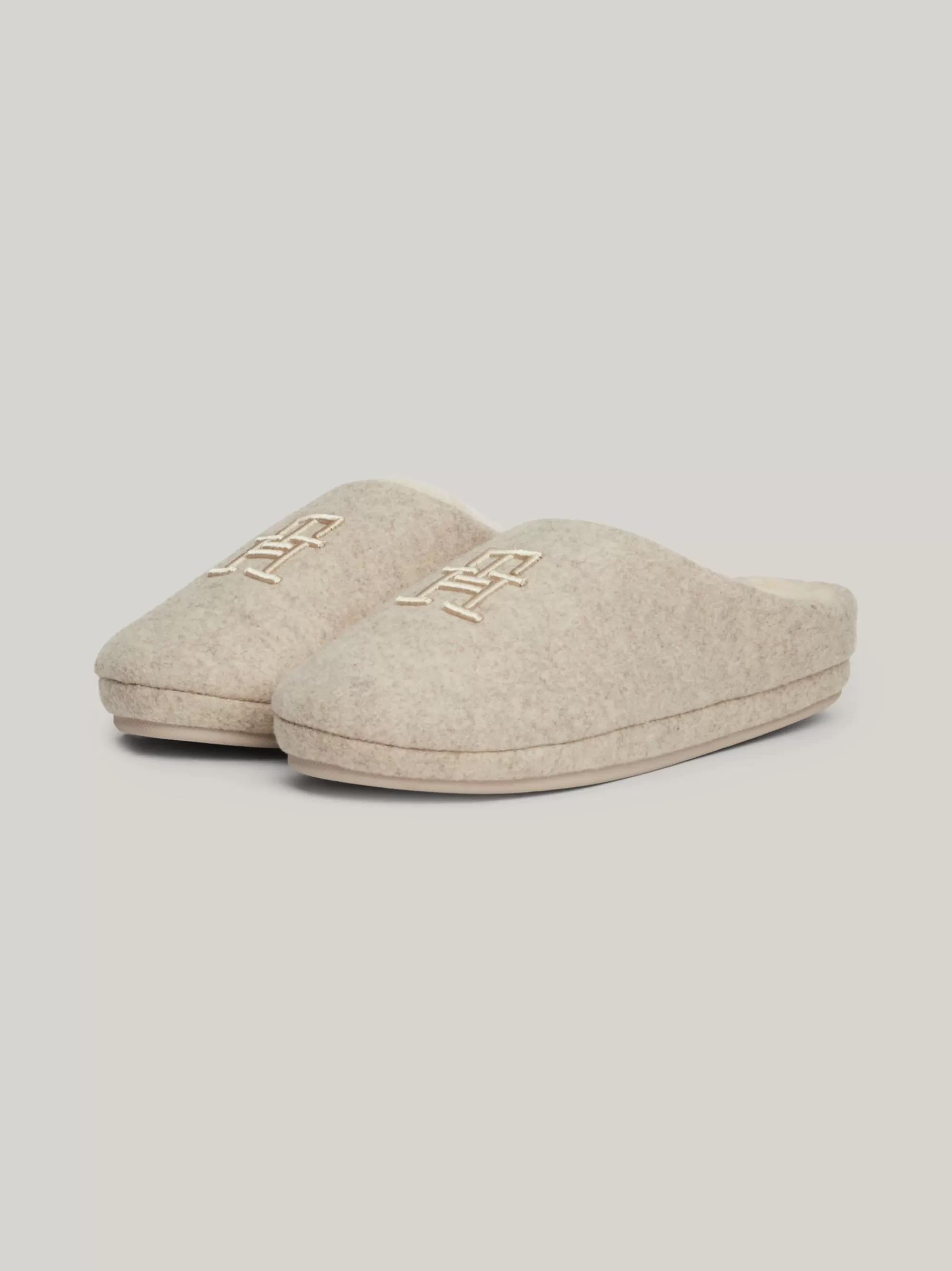 Platte Schoenen*Tommy Hilfiger Pantoffel Met Geborduurd TH-monogram BEIGE HEATHER