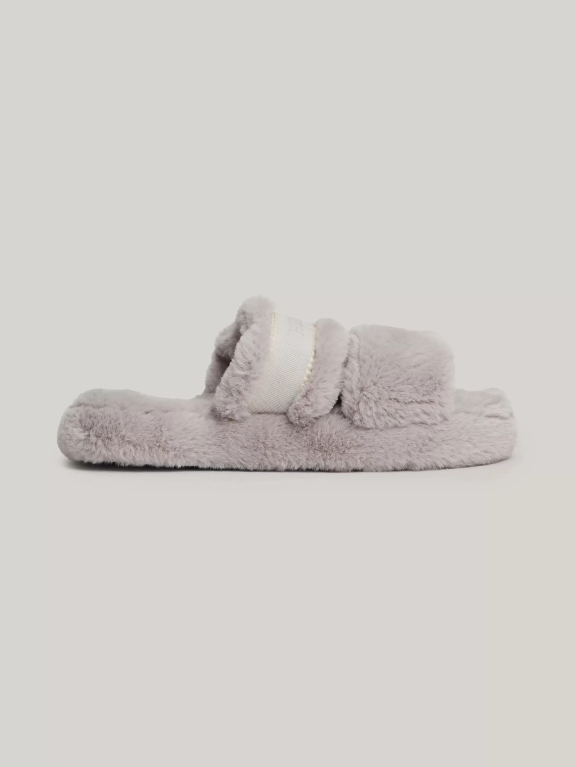 Platte Schoenen*Tommy Hilfiger Pantoffel Van Imitatiebont Met Logo GREY WHISPER