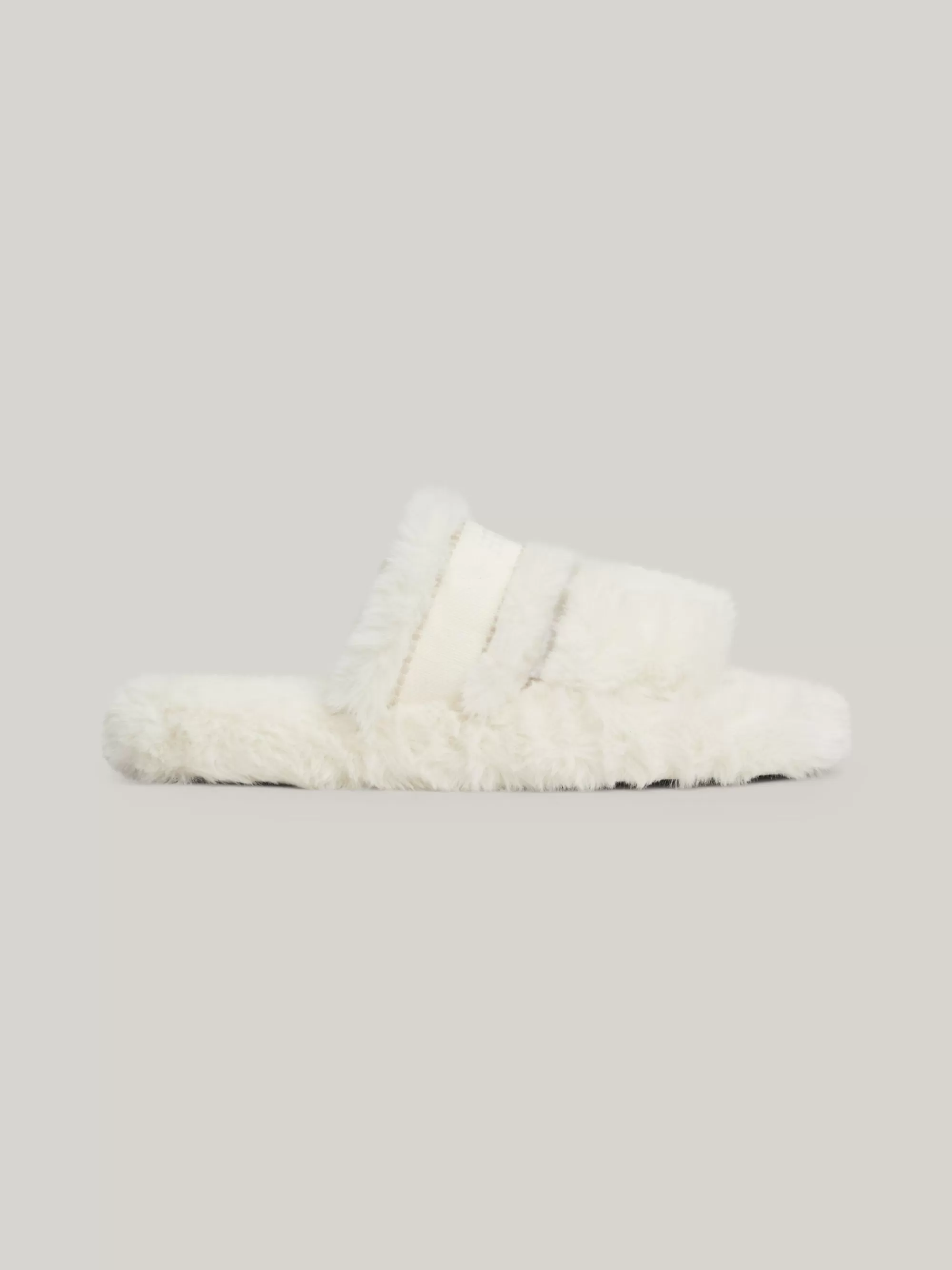 Platte Schoenen*Tommy Hilfiger Pantoffel Van Imitatiebont Met Logo ANCIENT WHITE