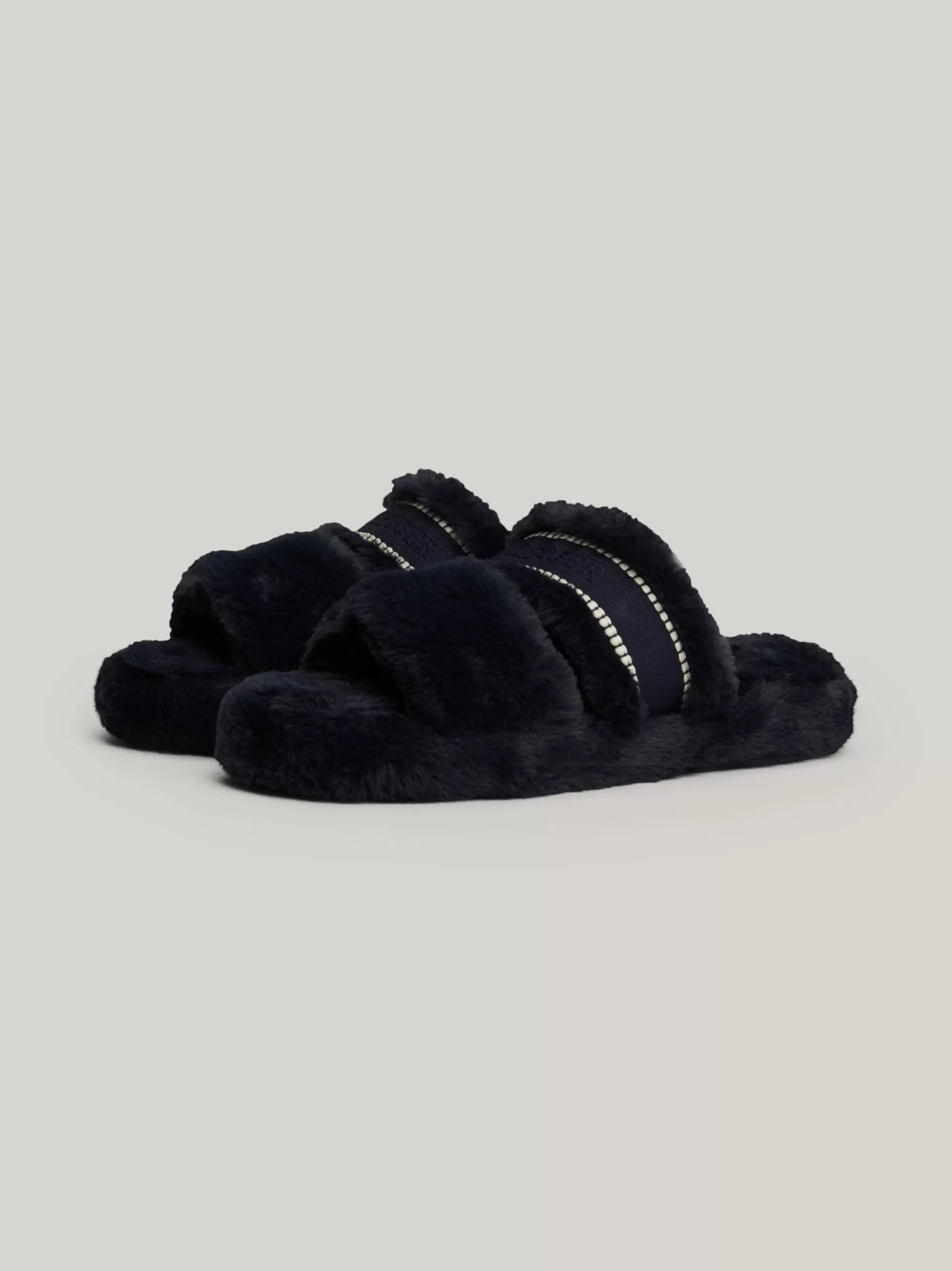Platte Schoenen*Tommy Hilfiger Pantoffel Van Imitatiebont Met Logo SPACE BLUE