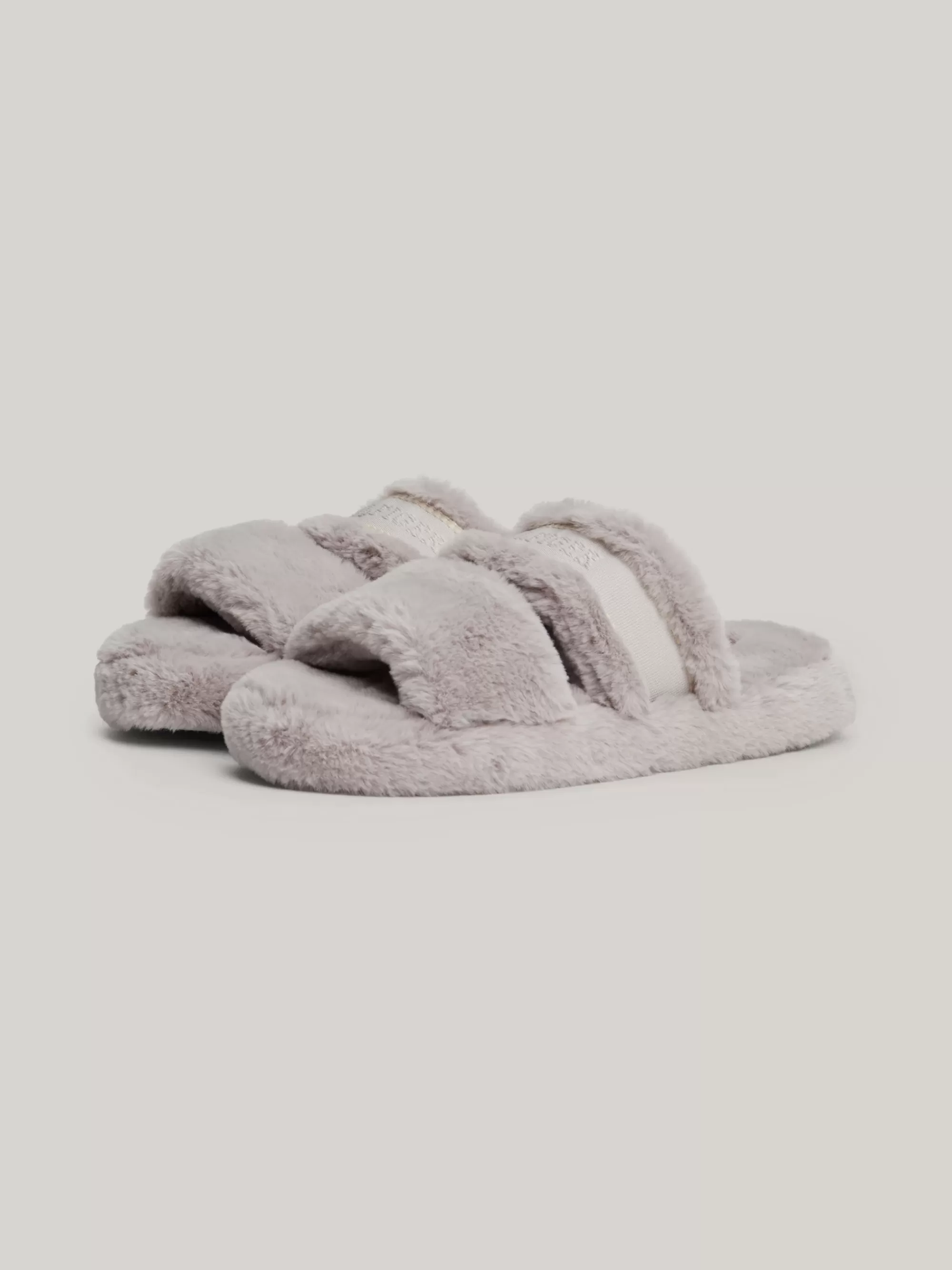 Platte Schoenen*Tommy Hilfiger Pantoffel Van Imitatiebont Met Logo GREY WHISPER