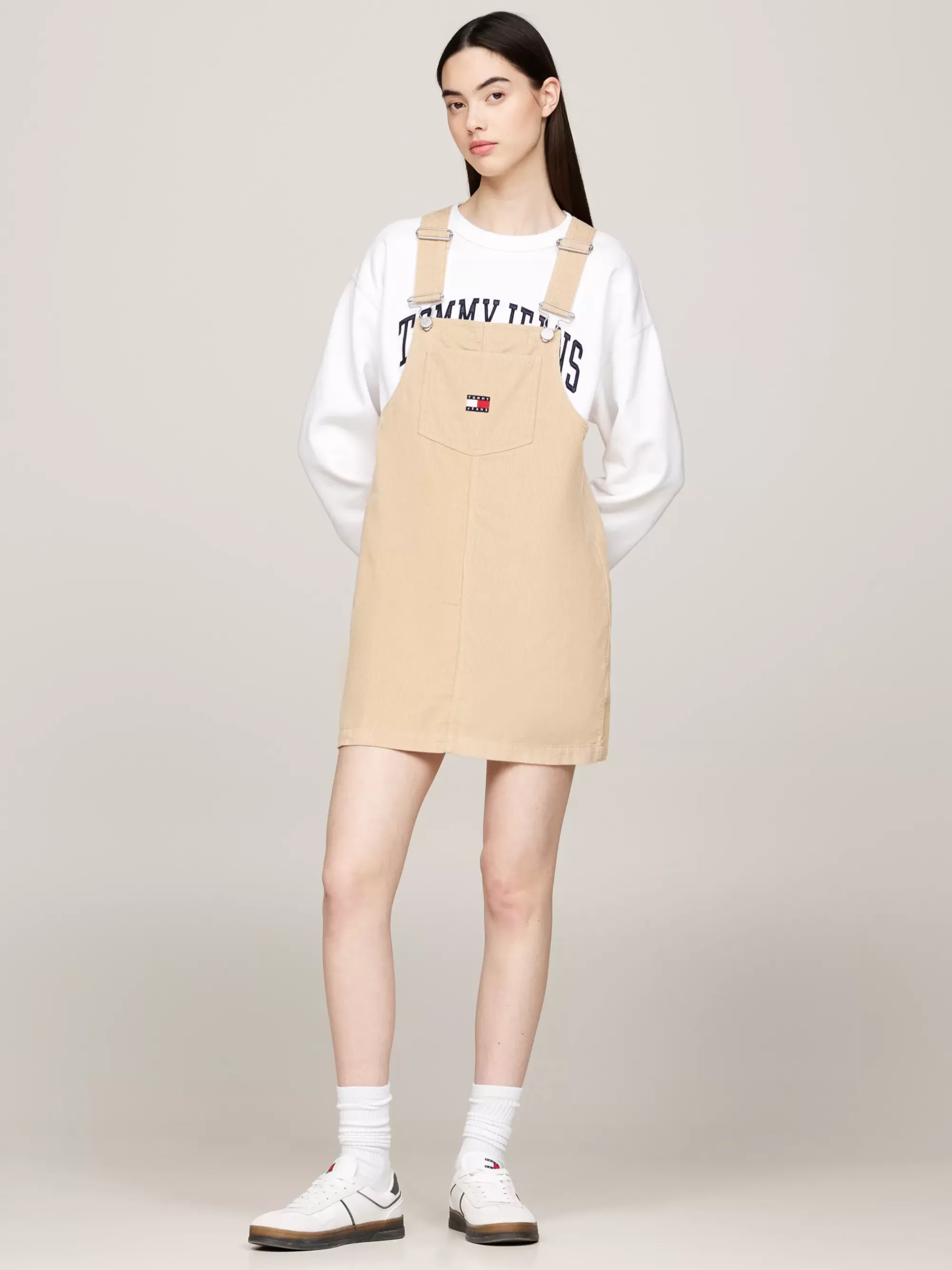 Jurken*Tommy Hilfiger Pinafore Mini-jurk Van Fijne Corduroy GENTLE GOLD