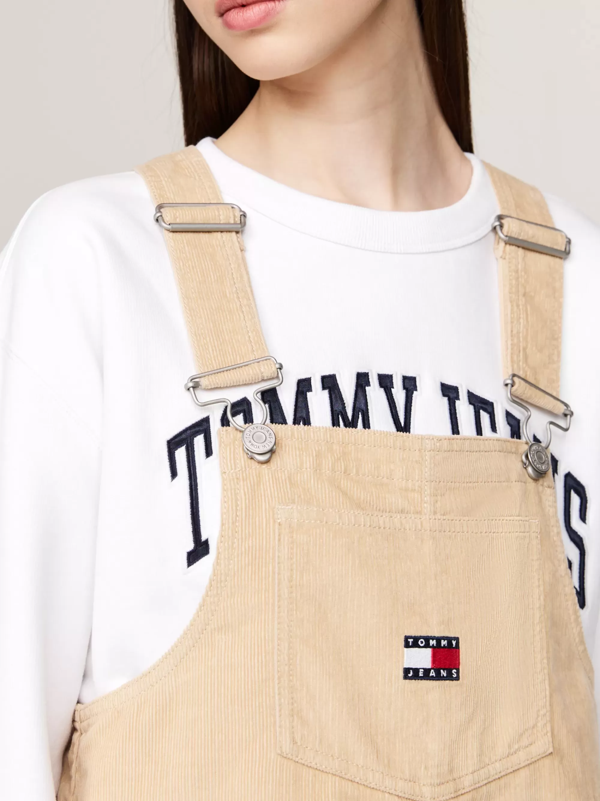 Jurken*Tommy Hilfiger Pinafore Mini-jurk Van Fijne Corduroy GENTLE GOLD