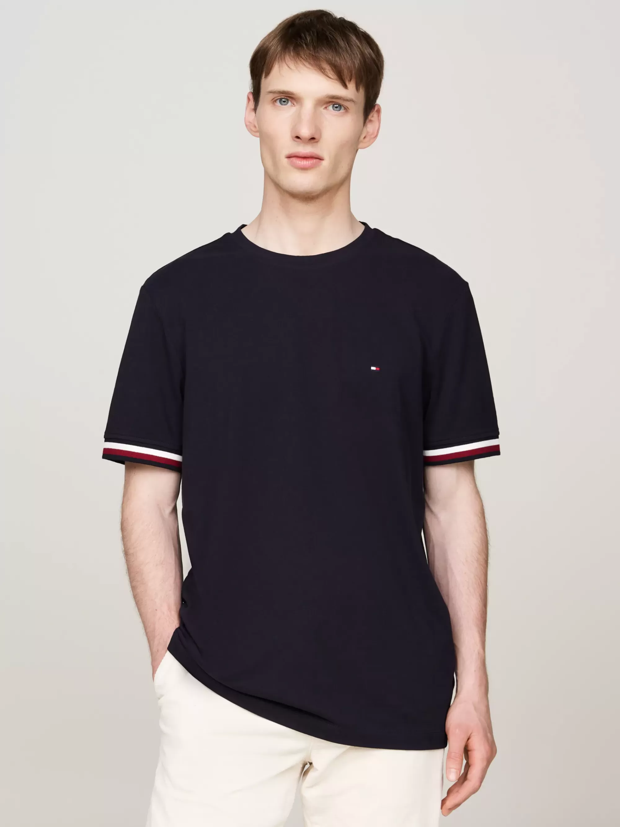 T-Shirts*Tommy Hilfiger Piqué T-shirt Met Signature-strepen DESERT SKY