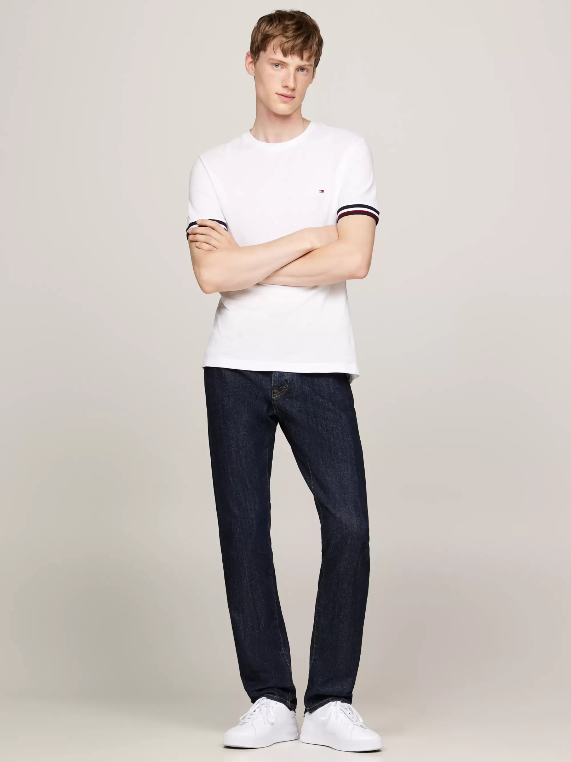 T-Shirts*Tommy Hilfiger Piqué T-shirt Met Signature-strepen WHITE