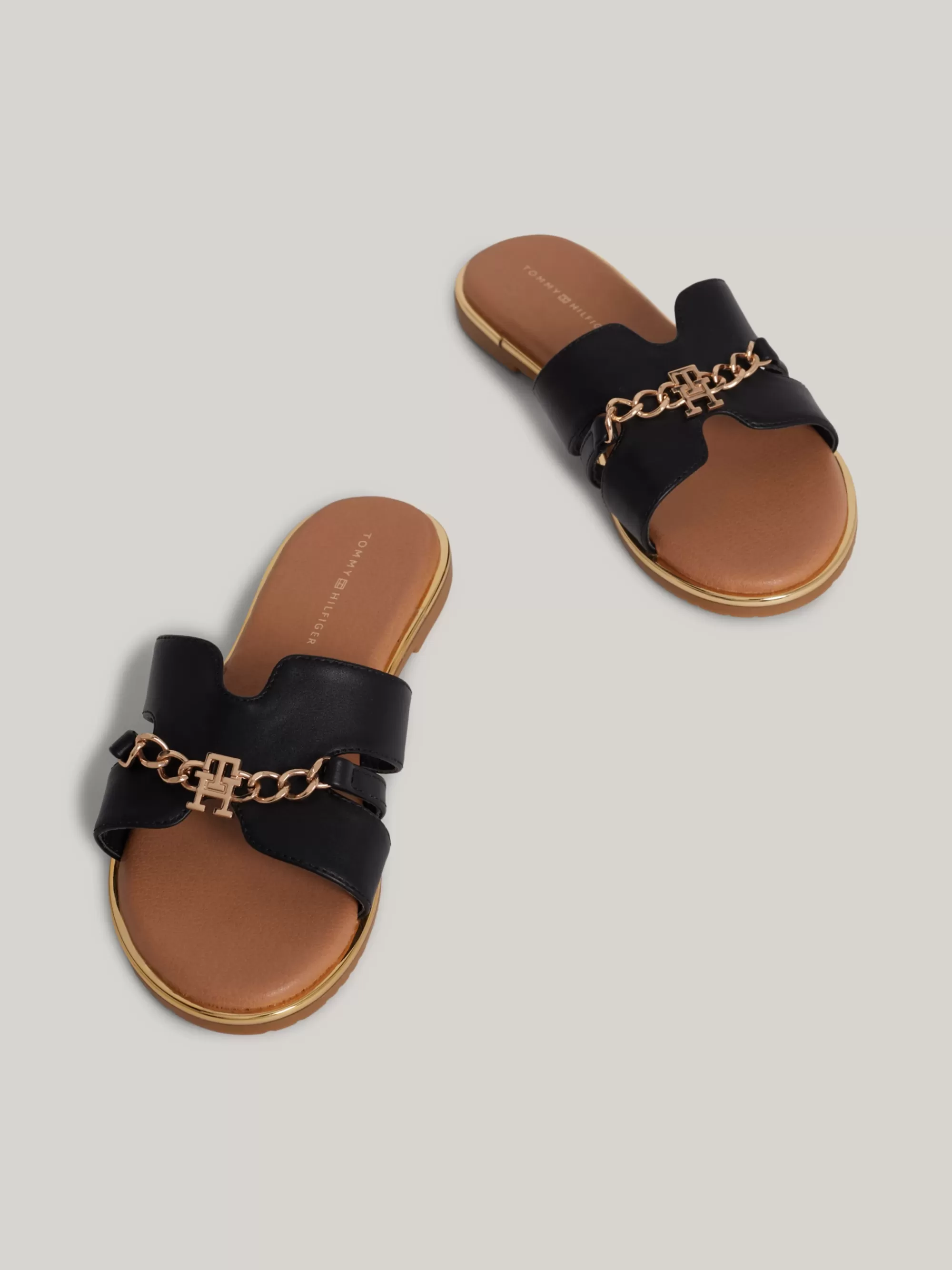 Schoenen & Accessoires*Tommy Hilfiger Platte Badslipper Met TH-monogramketting BLACK