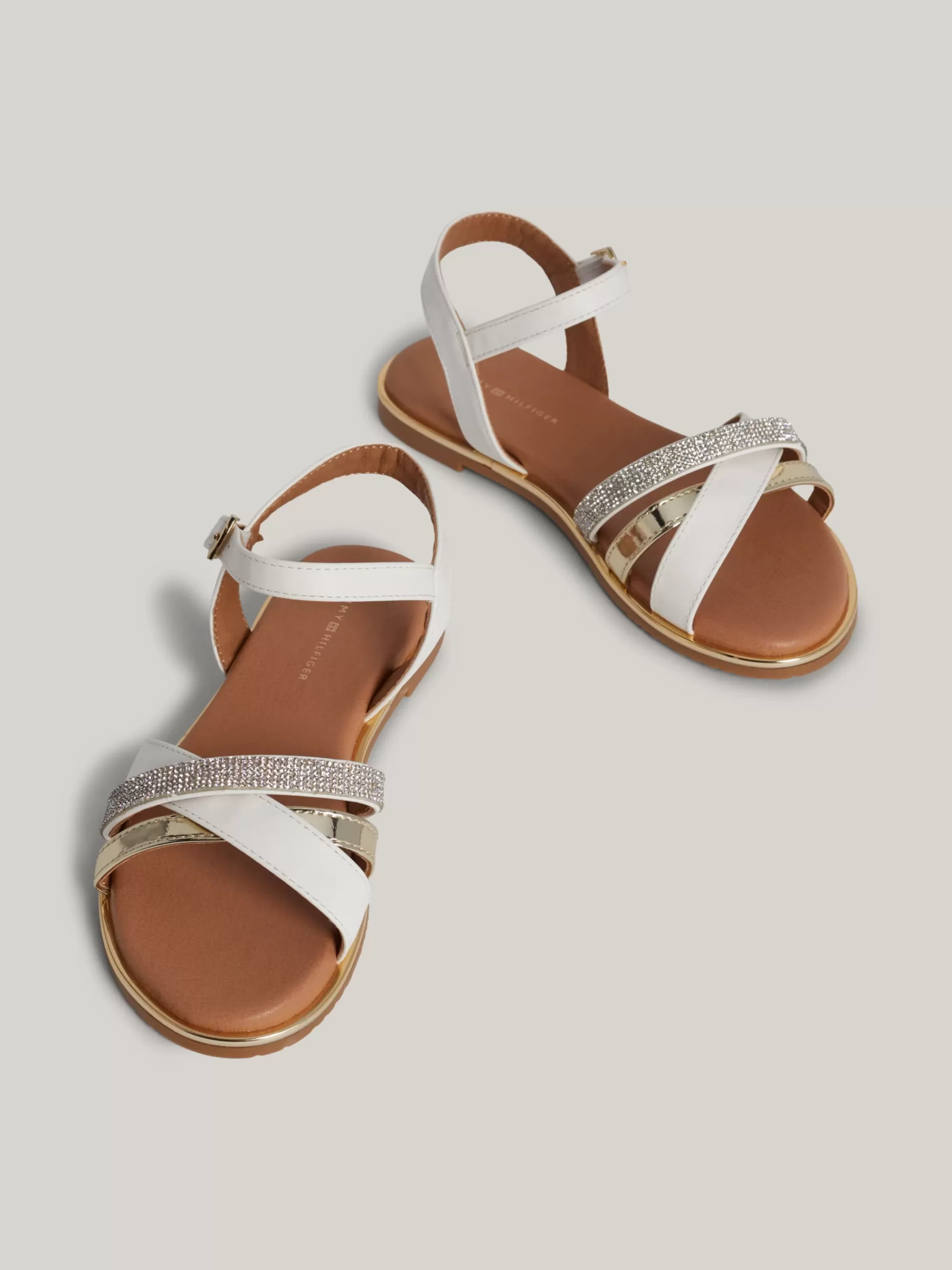 Schoenen & Accessoires*Tommy Hilfiger Platte Sandaal Met Metallic Bandjes WHITE/PLATINUM