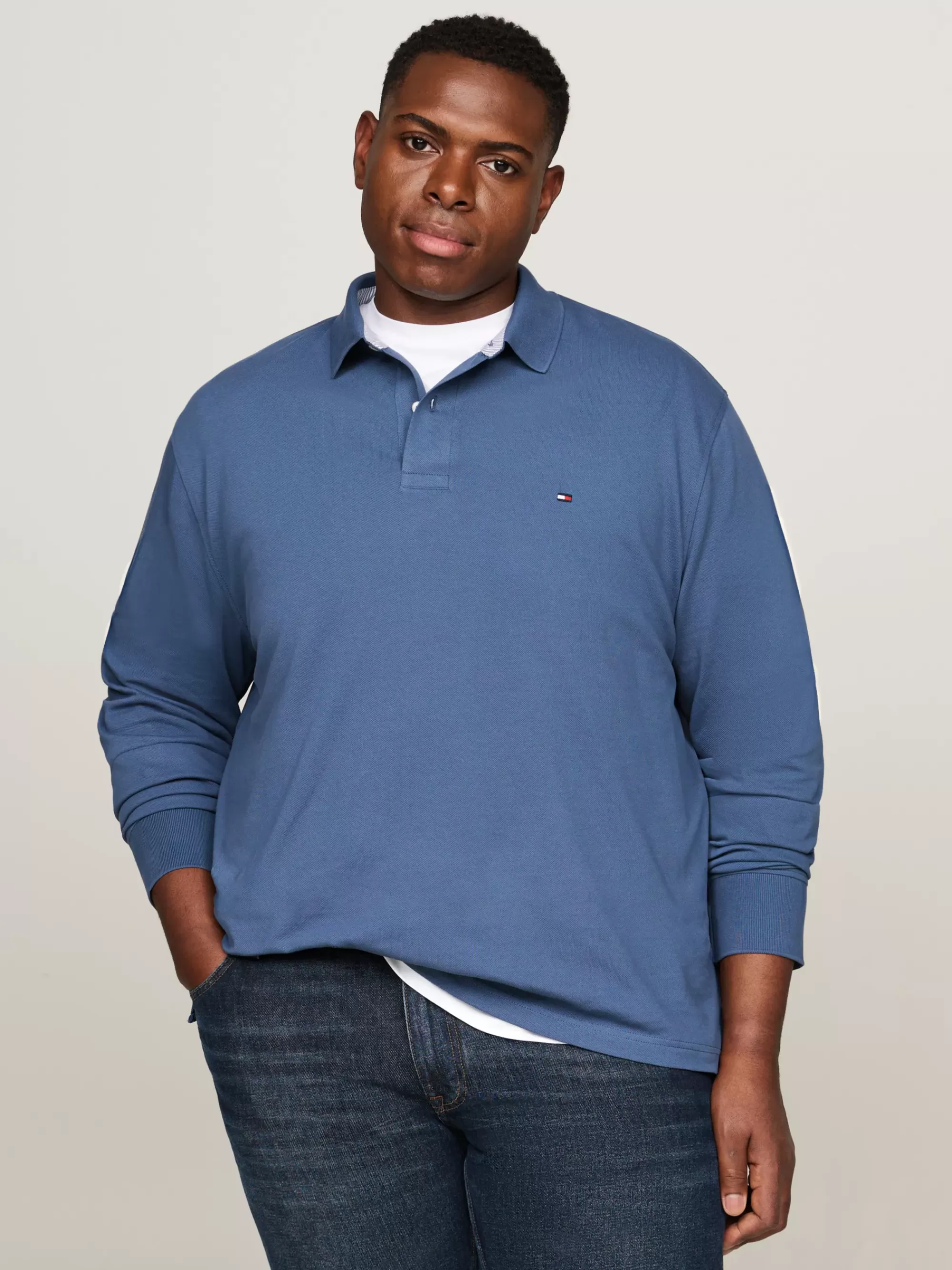 Polo's*Tommy Hilfiger Plus 1985 Regular Fit Polo Met Lange Mouwen AEGEAN SEA