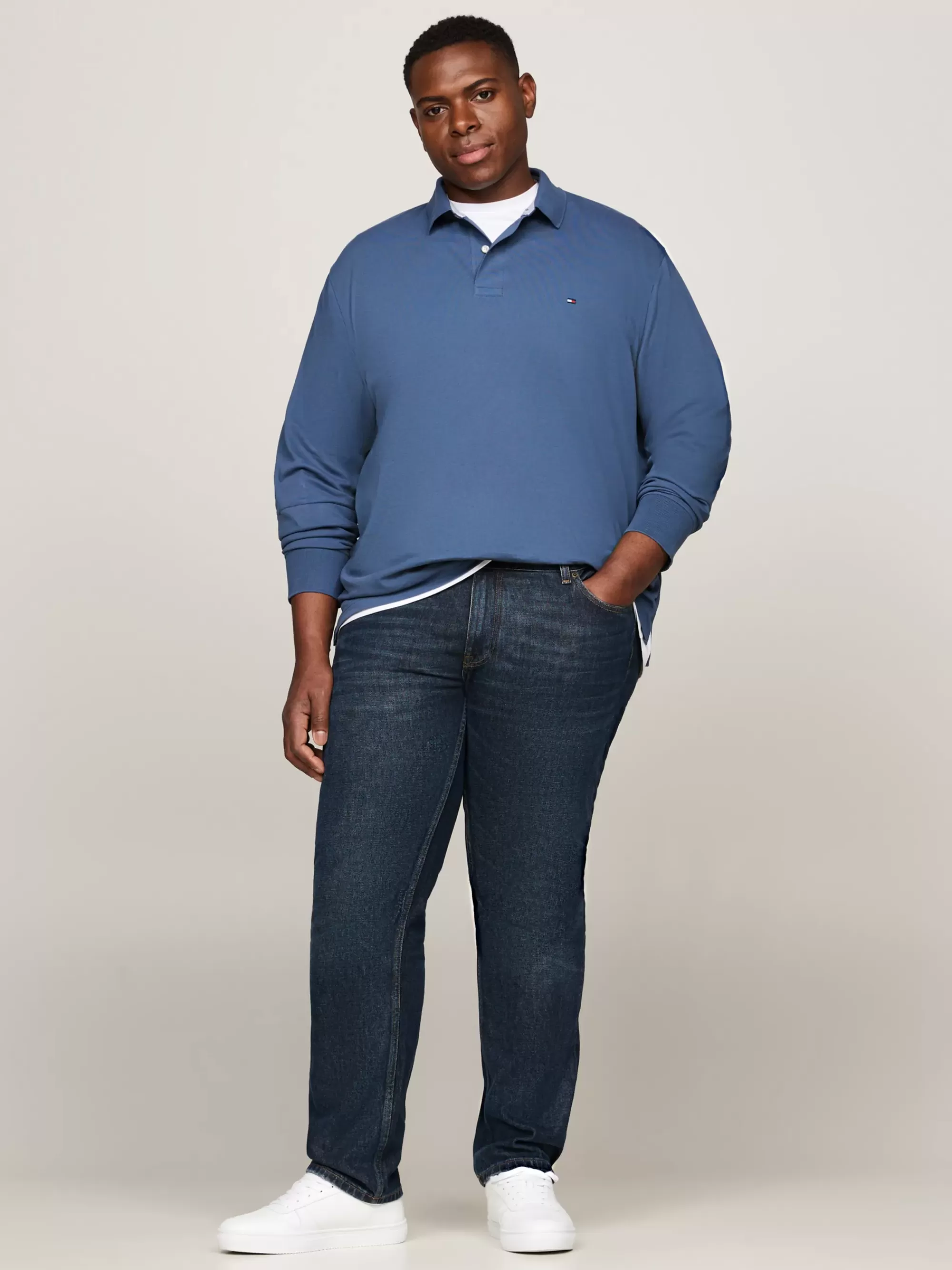 Polo's*Tommy Hilfiger Plus 1985 Regular Fit Polo Met Lange Mouwen AEGEAN SEA