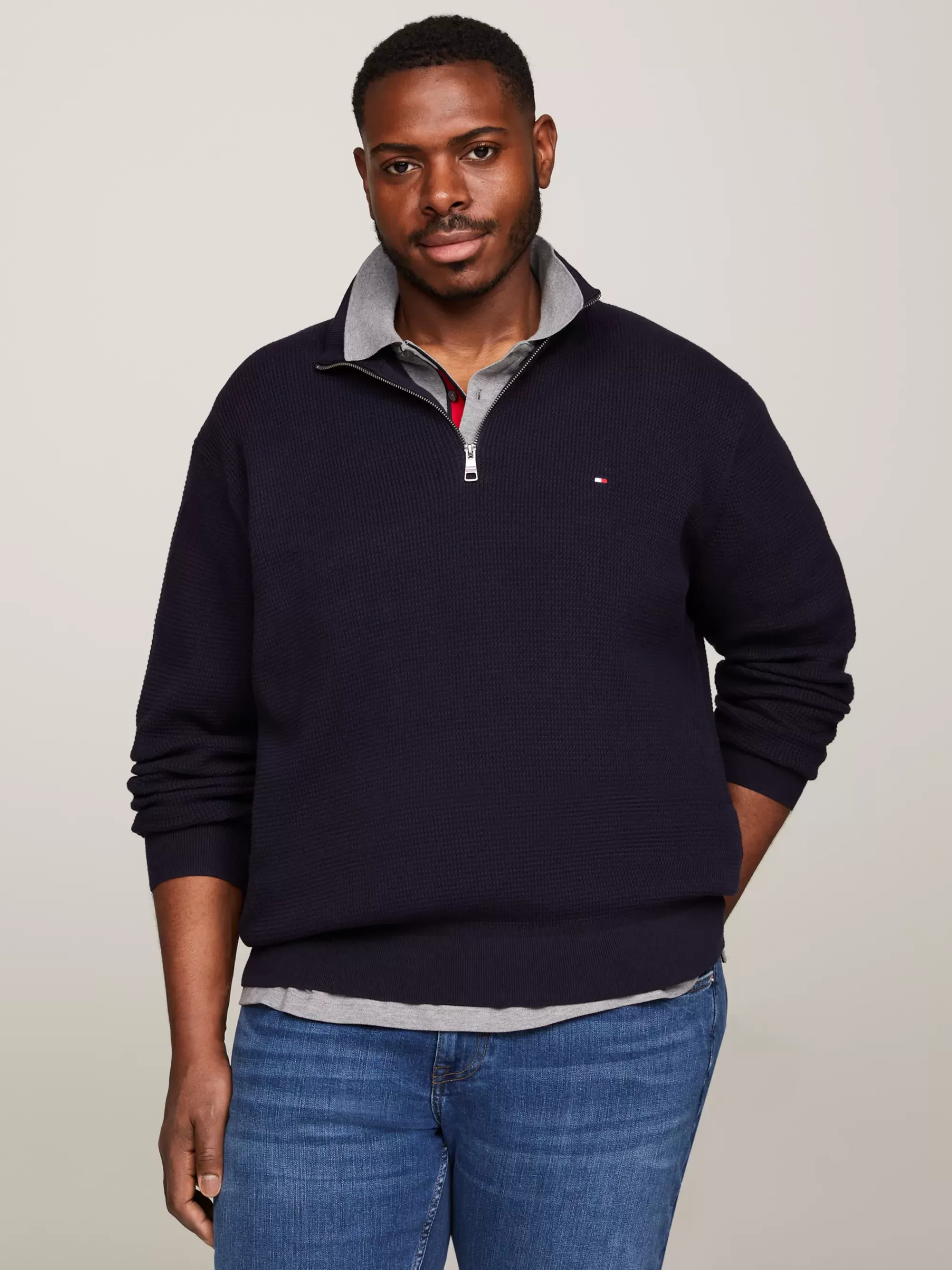 Trui Met Rits | Plus Size Kleding & Inclusieve Maten*Tommy Hilfiger Plus Gebreide Trui Met Halve Rits En Textuur DESERT SKY