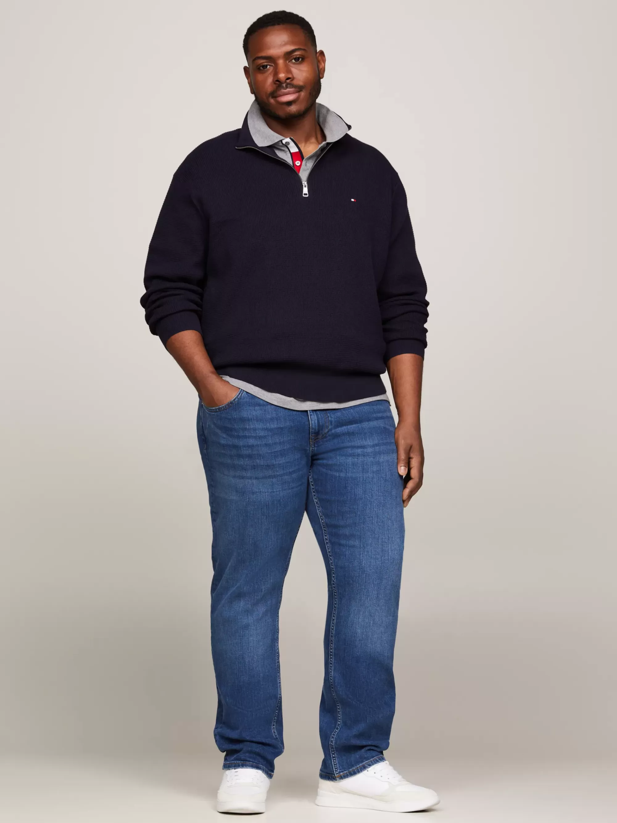 Trui Met Rits | Plus Size Kleding & Inclusieve Maten*Tommy Hilfiger Plus Gebreide Trui Met Halve Rits En Textuur DESERT SKY