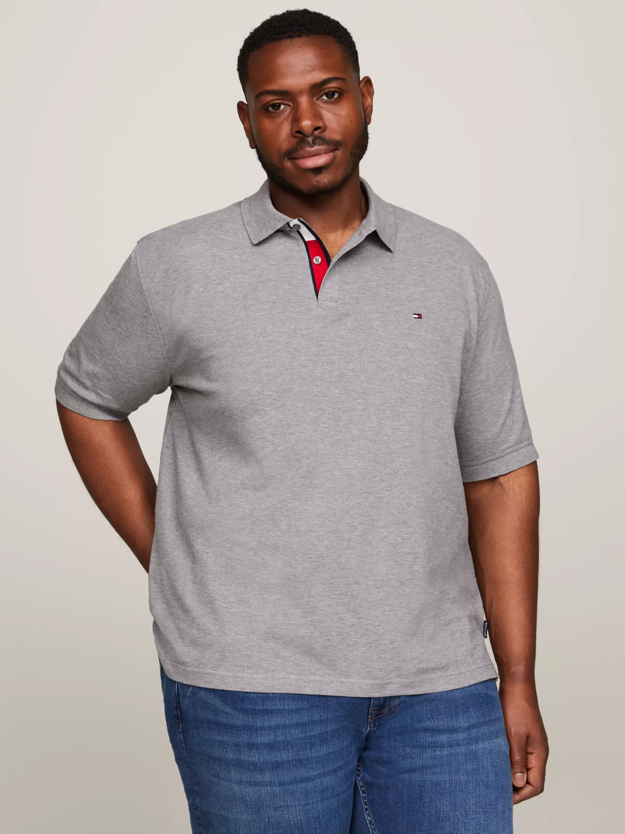 Plus Size Kleding & Inclusieve Maten | Polo's*Tommy Hilfiger Plus Polo Met Geborduurde Vlag En Streep MEDIUM GREY HEATHER